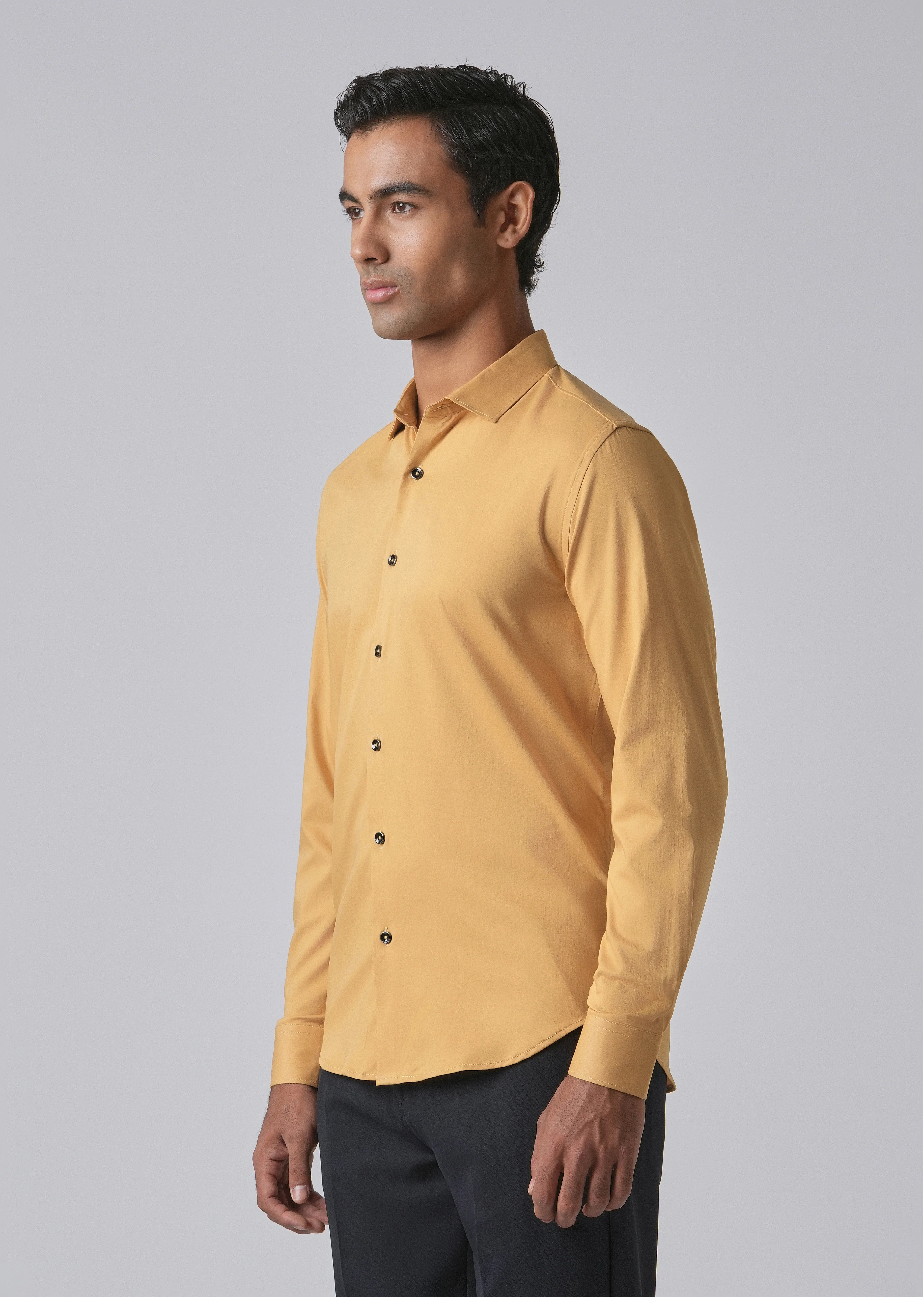 Mustard Cotton Stretch Plain Shirt - Image 4