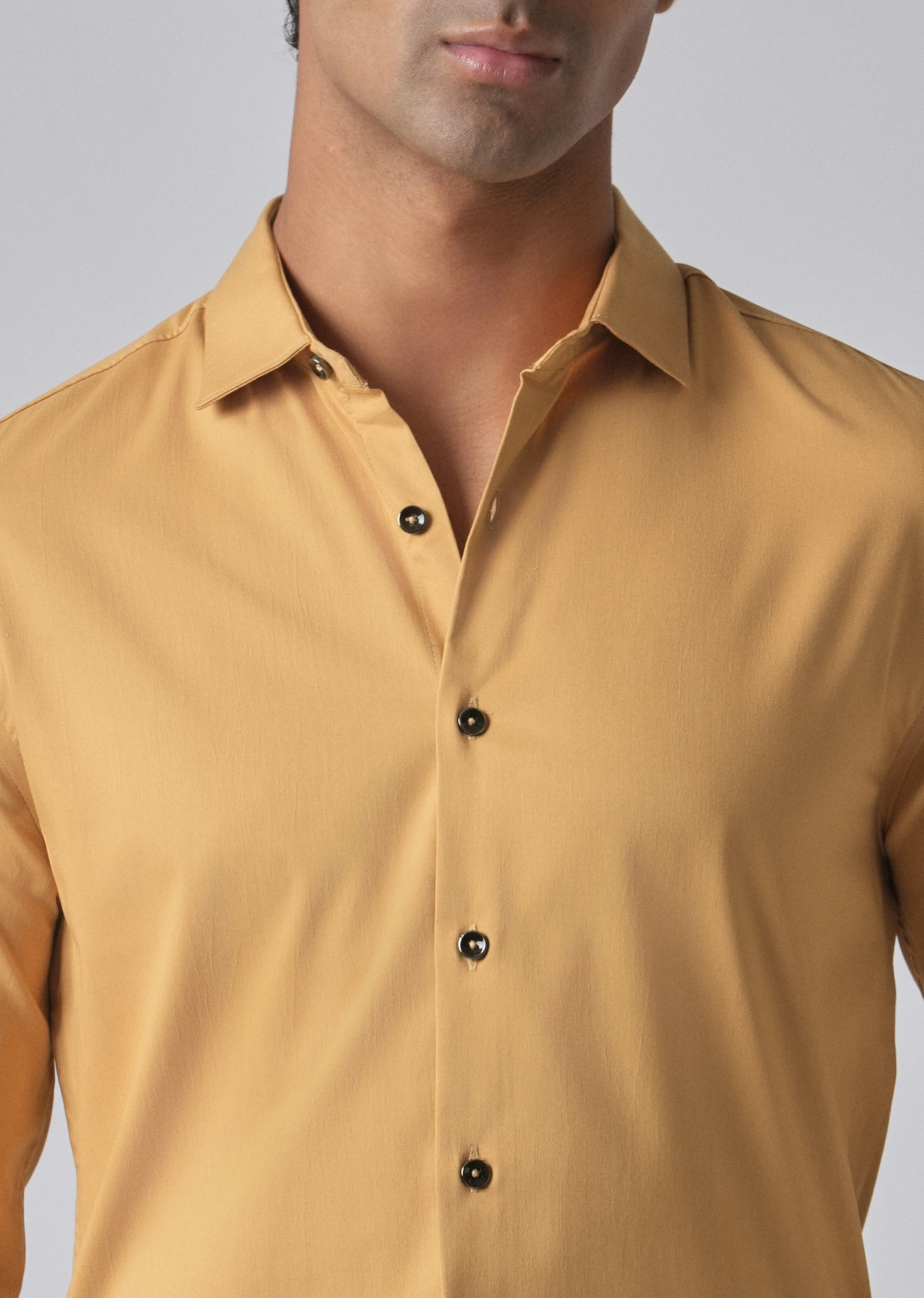Mustard Cotton Stretch Plain Shirt - Image 5