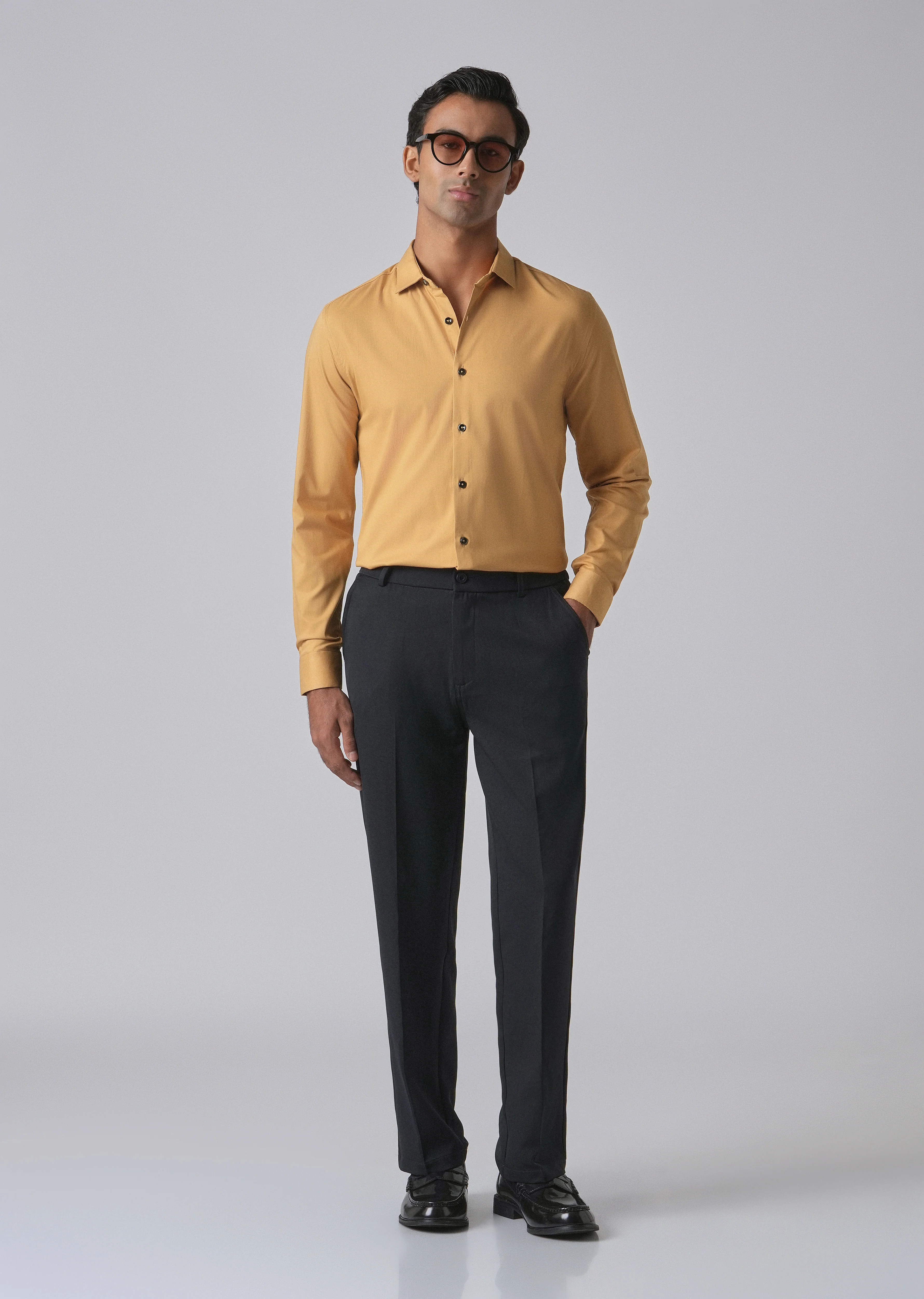 Mustard Cotton Stretch Plain Shirt - Image 6
