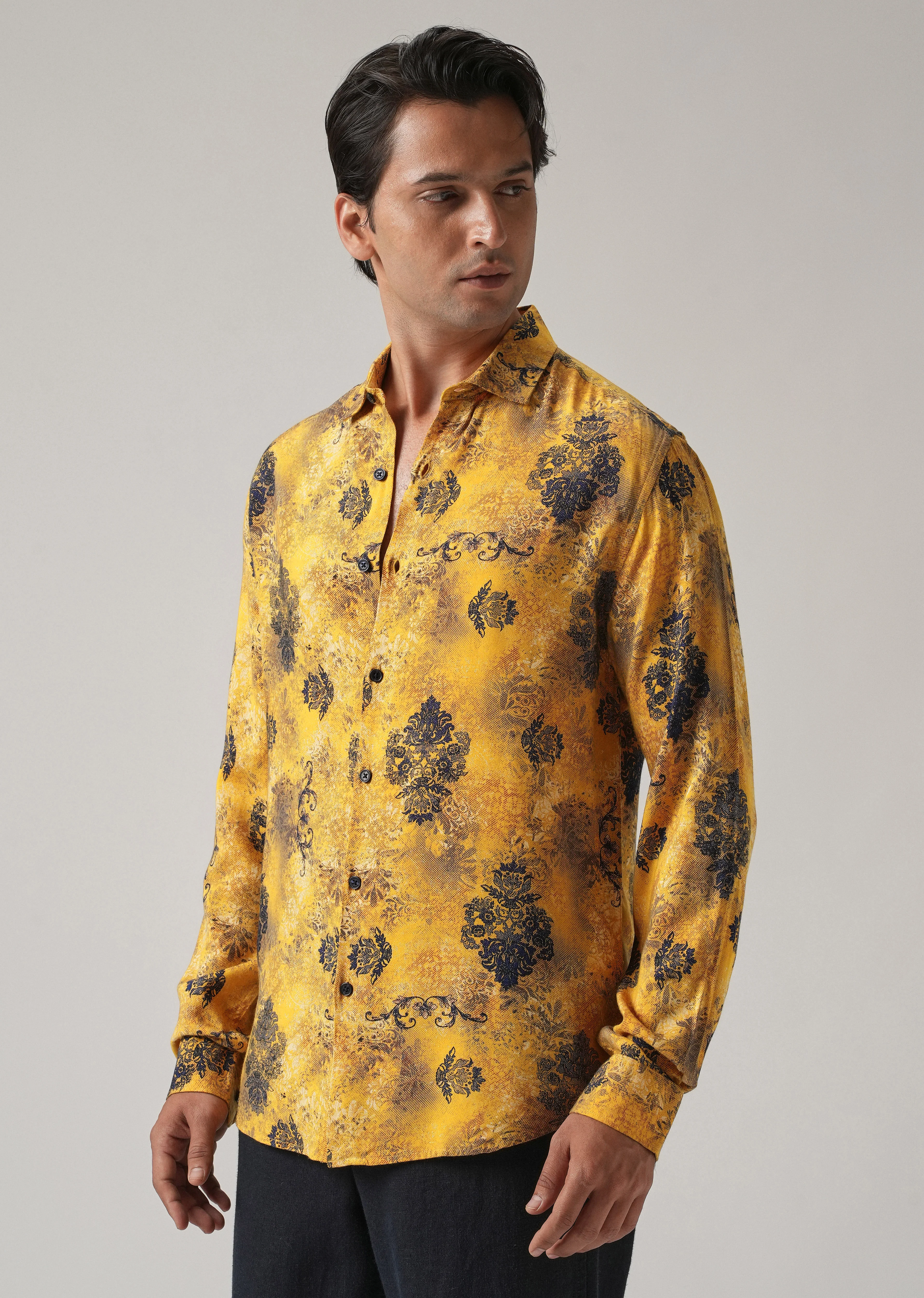 Mustard Floral Print Feather Shirt - Image 4