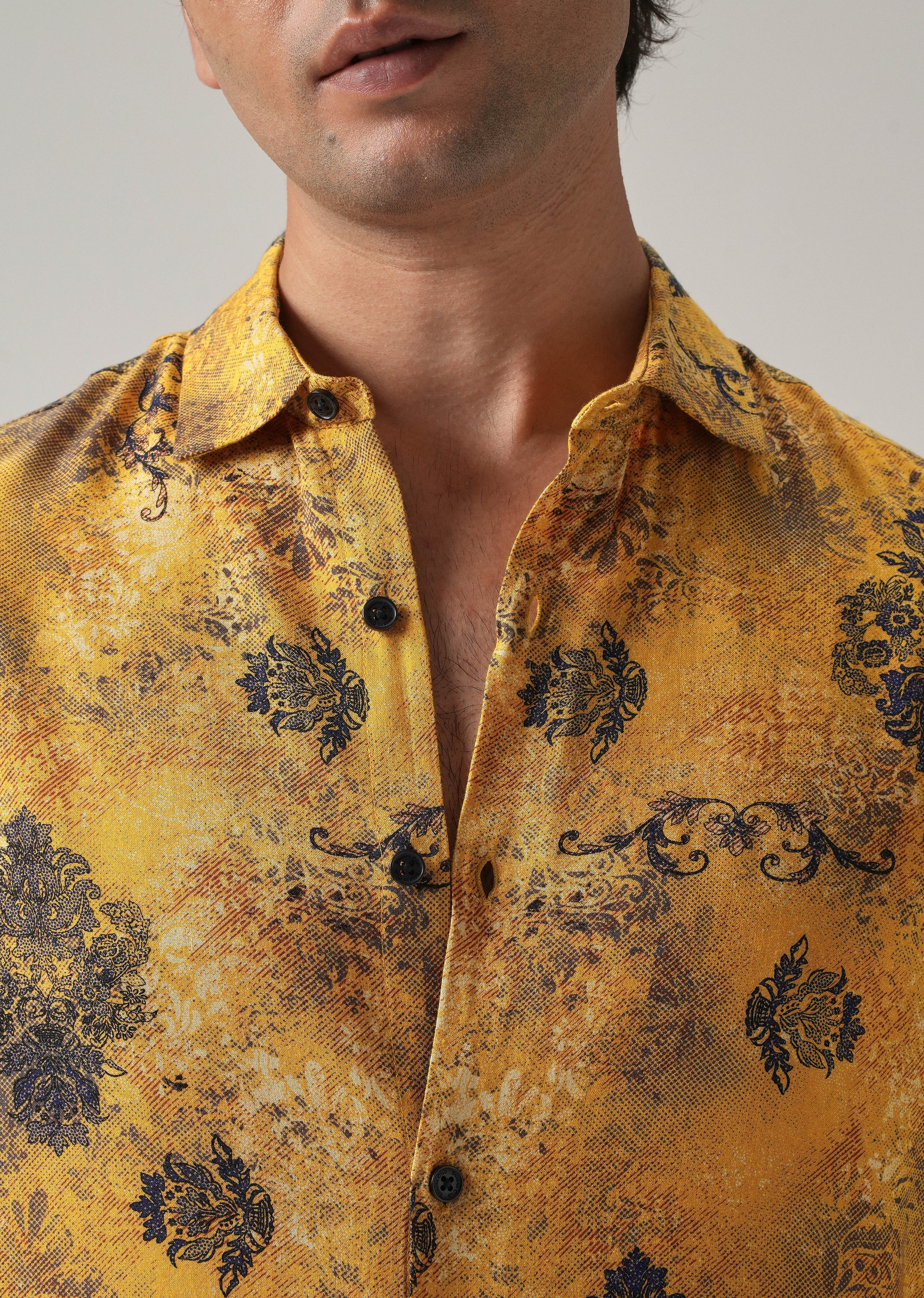 Mustard Floral Print Feather Shirt - Image 5