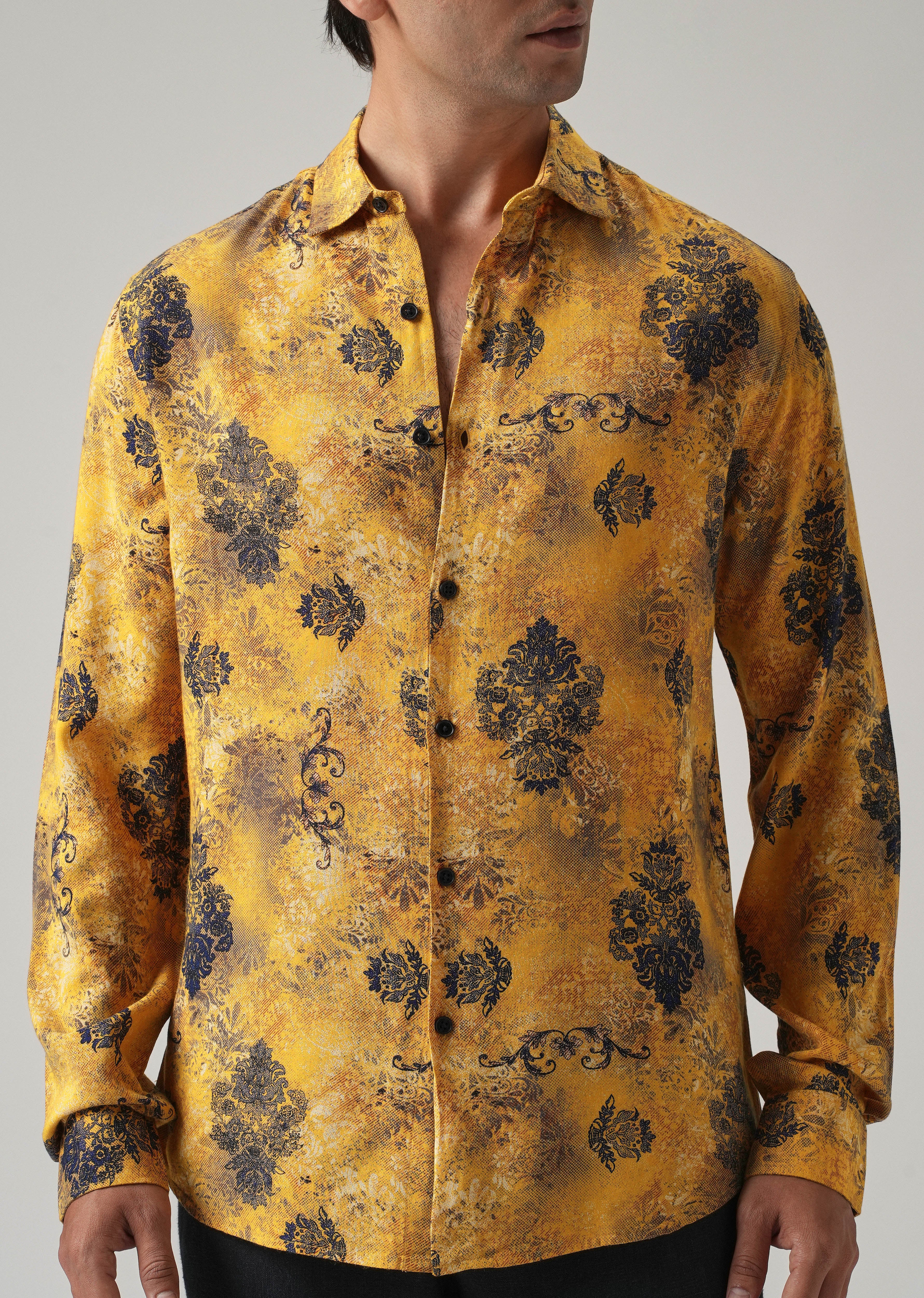 Mustard Floral Print Feather Shirt - Image 7