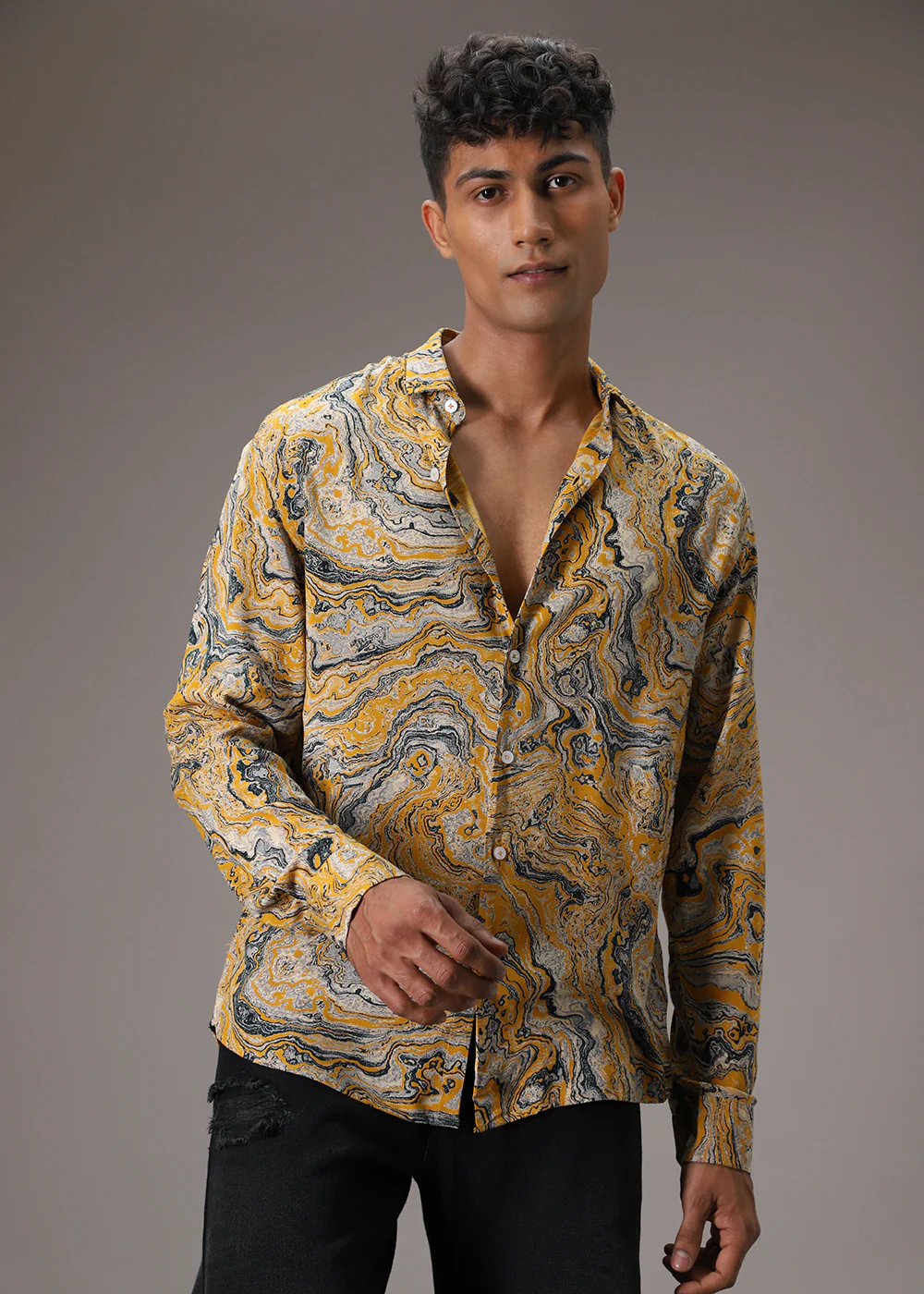 Mustard Marble Wash Feather Shirt - Image 3