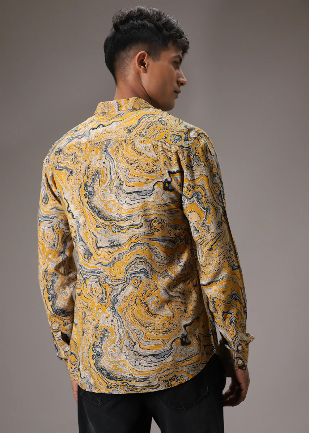 Mustard Marble Wash Feather Shirt - Image 4
