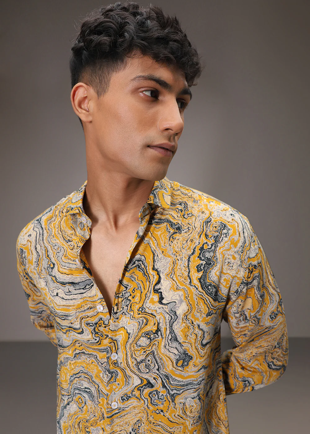 Mustard Marble Wash Feather Shirt - Image 5