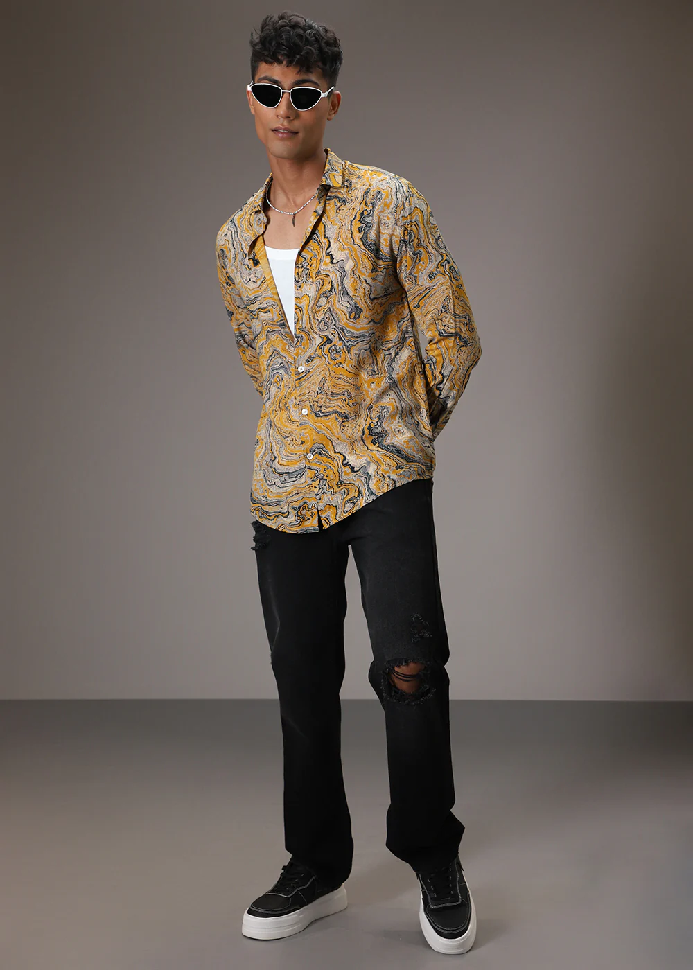 Mustard Marble Wash Feather Shirt - Image 6