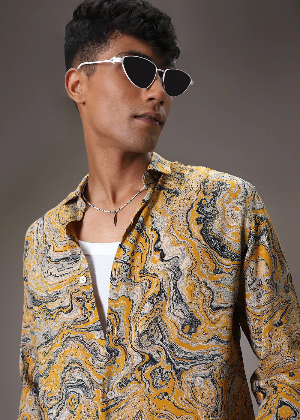 Mustard Marble Wash Feather Shirt - Image 7