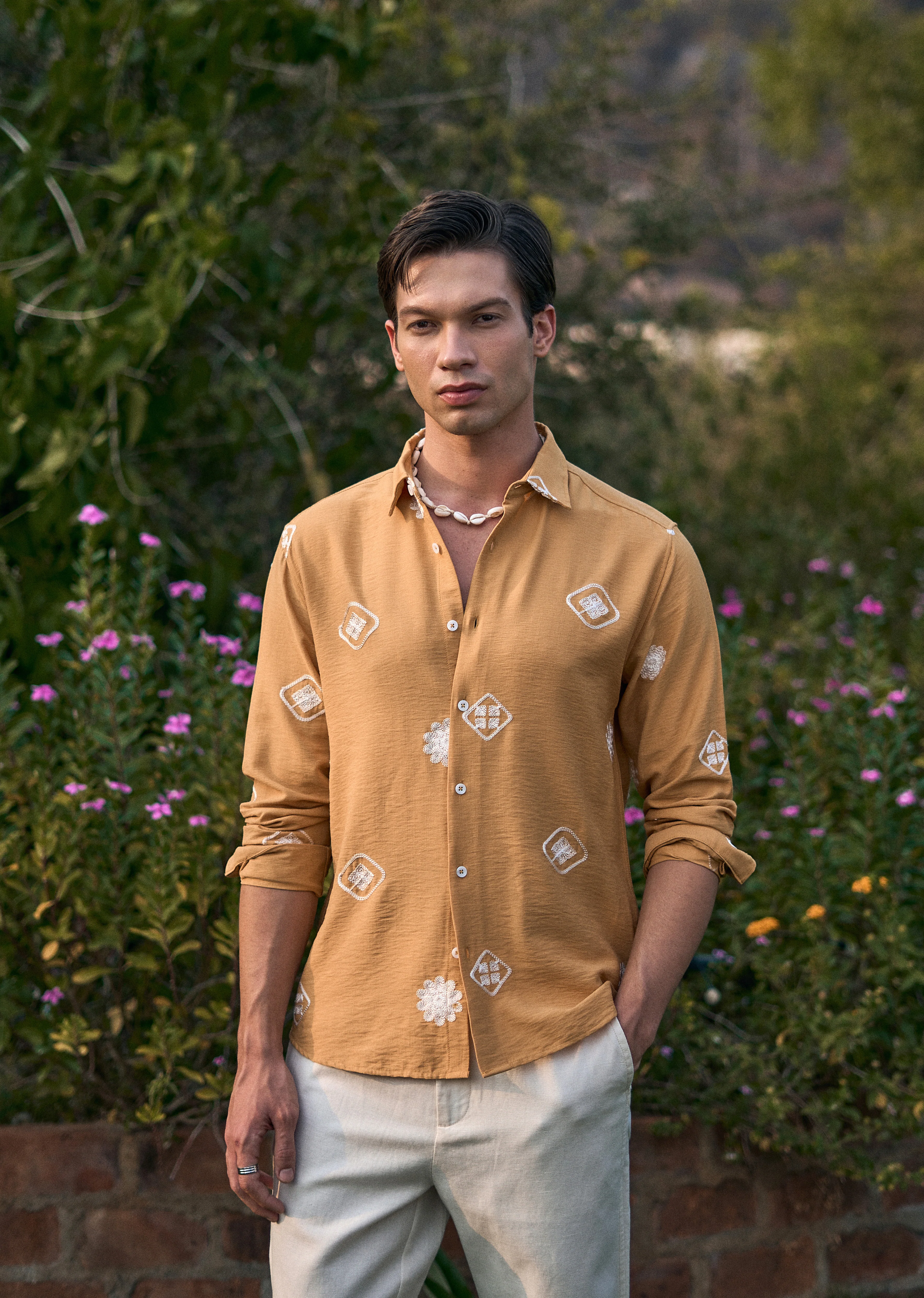 Mustard Motif Embroidery Shirt - Image 2
