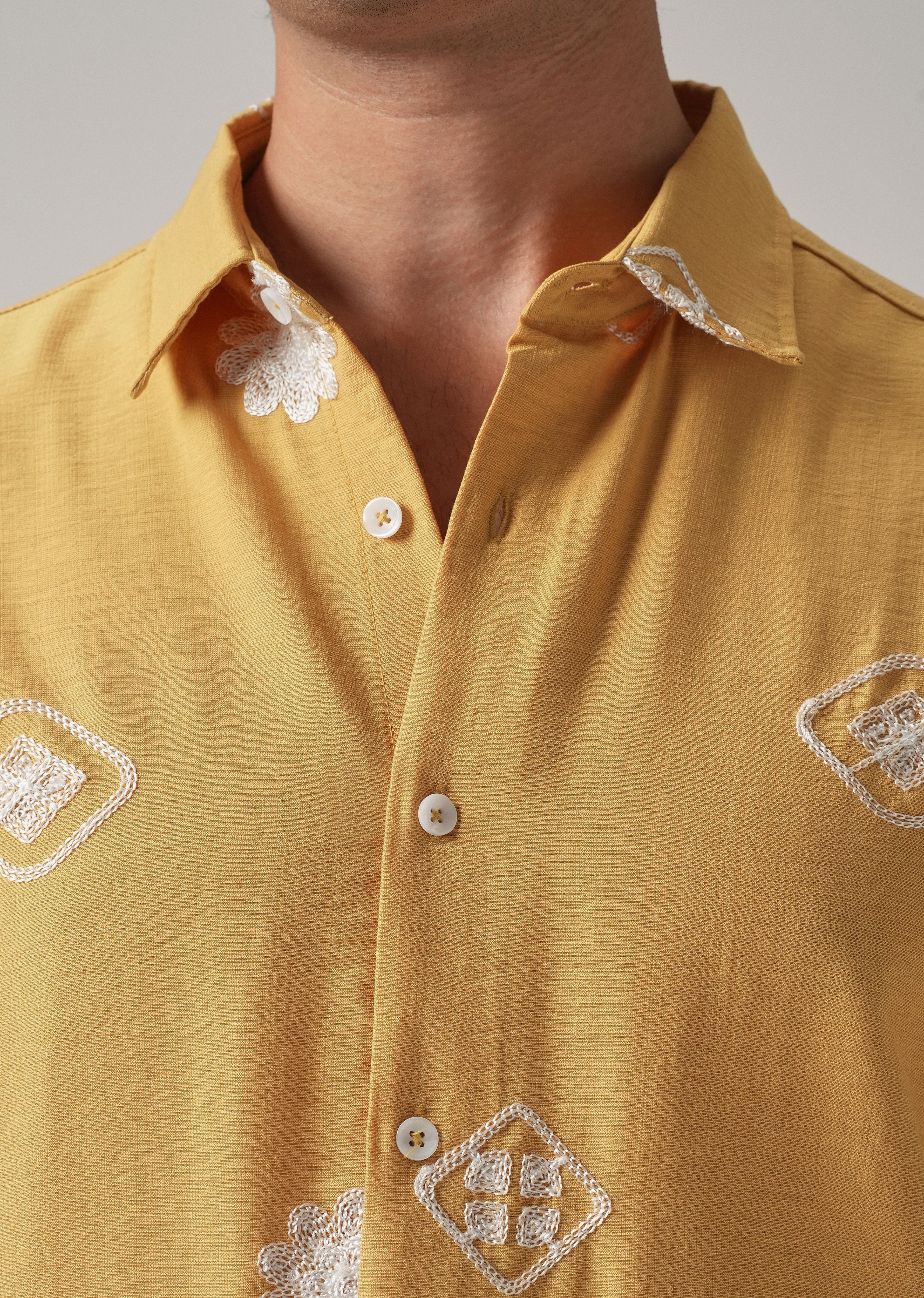 Mustard Motif Embroidery Shirt - Image 6