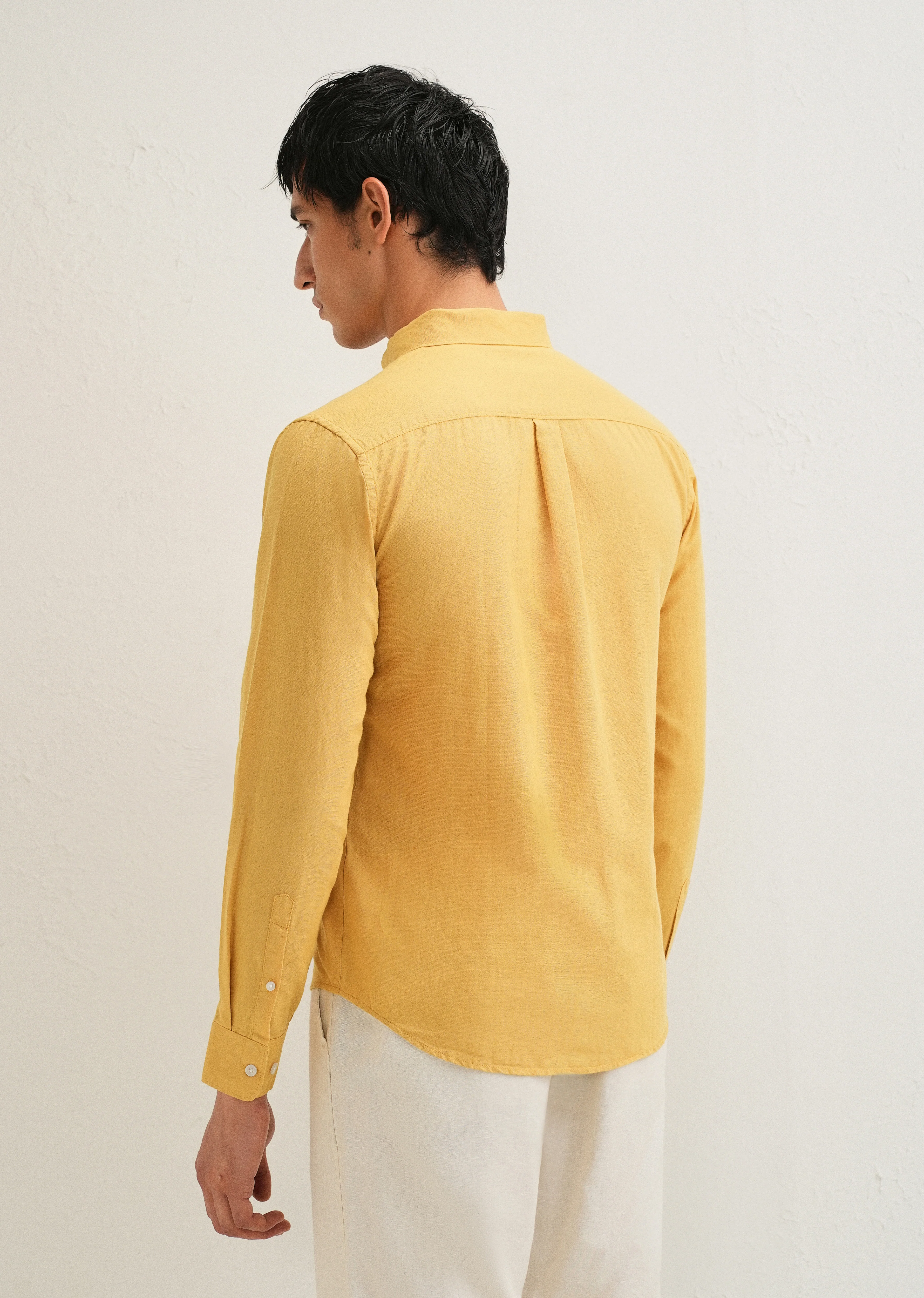 Mustard Yellow Cotton Linen Shirt - Image 2
