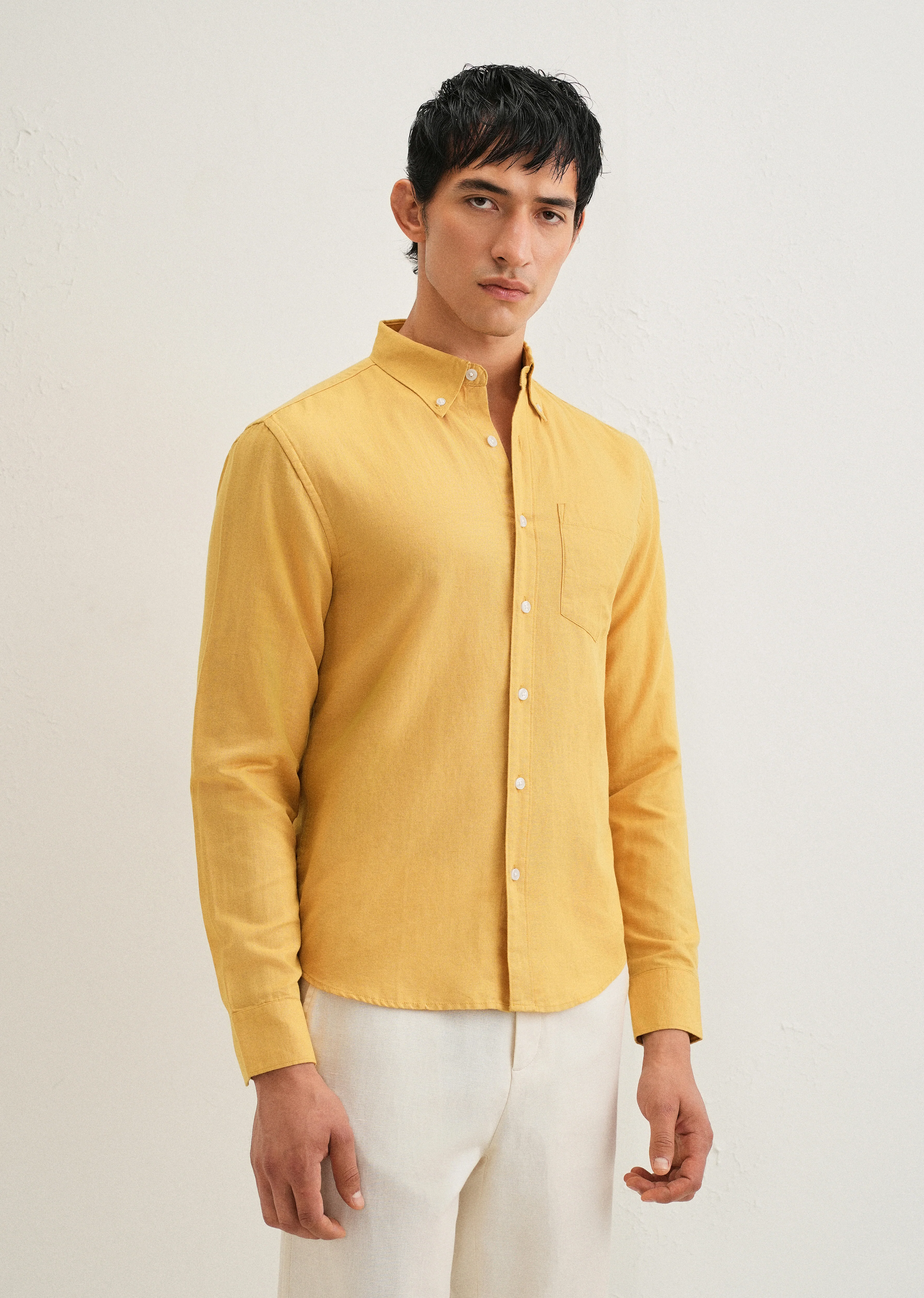 Mustard Yellow Cotton Linen Shirt - Image 4