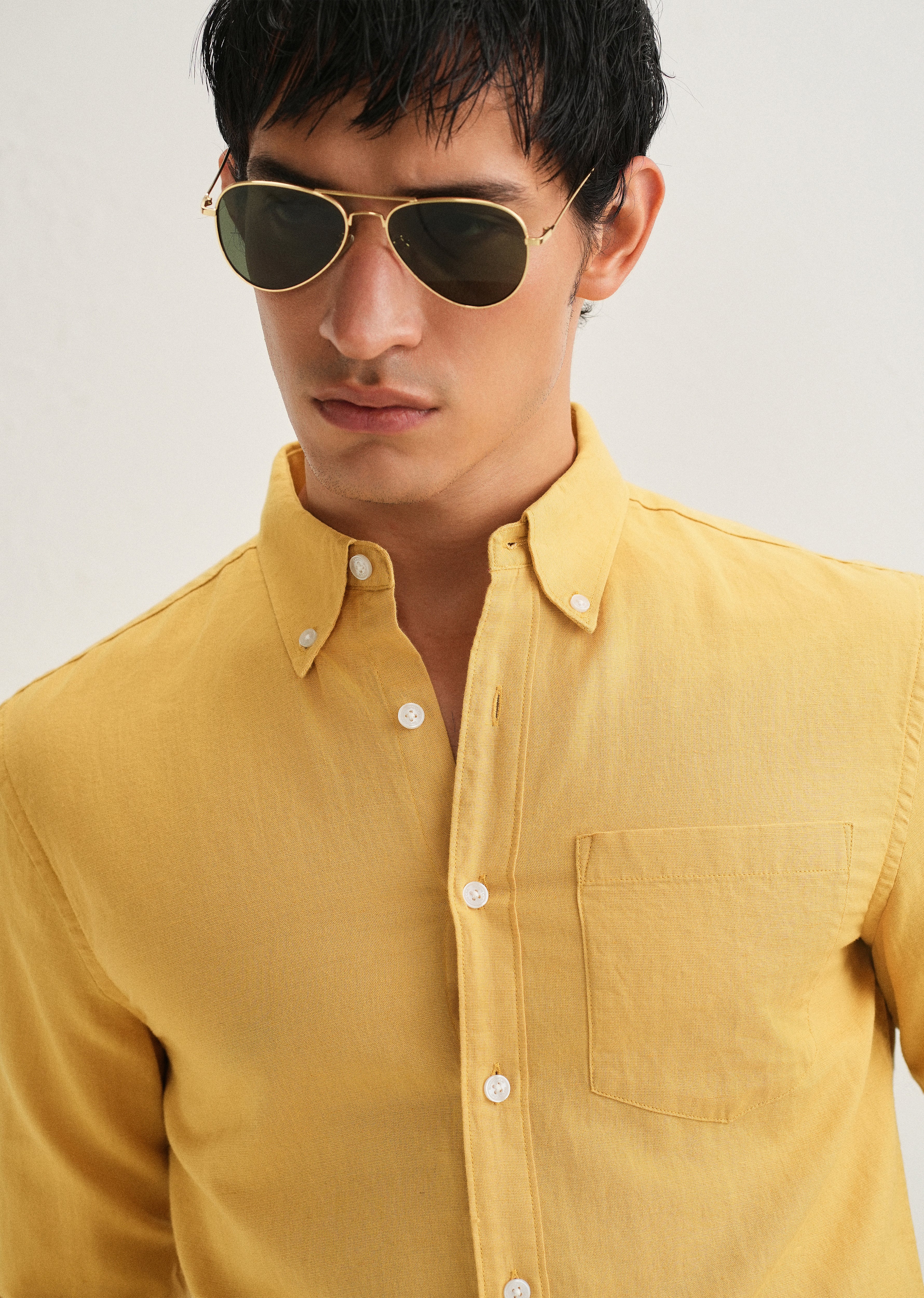 Mustard Yellow Cotton Linen Shirt - Image 5