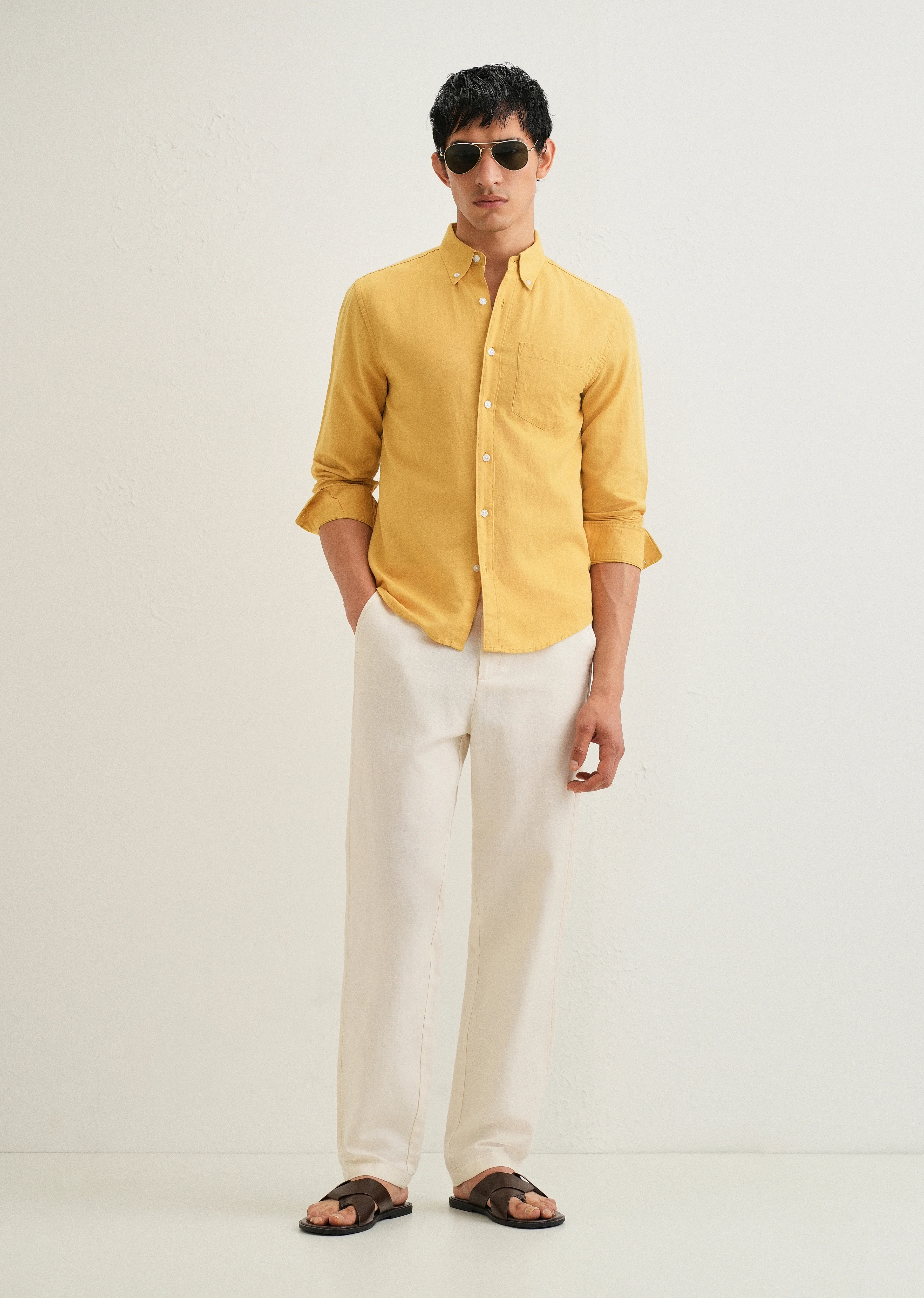 Mustard Yellow Cotton Linen Shirt - Image 6