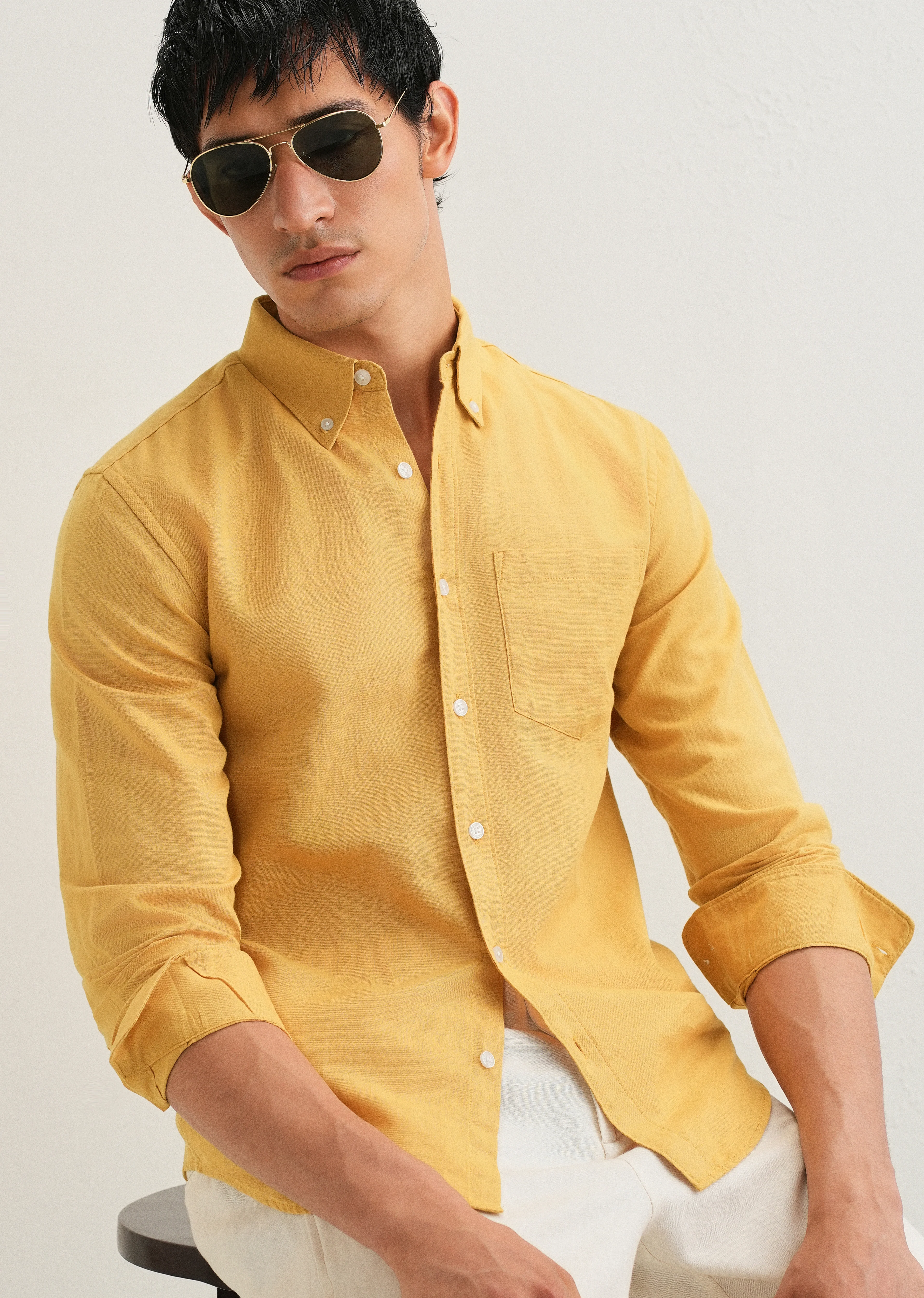Mustard Yellow Cotton Linen Shirt - Image 7