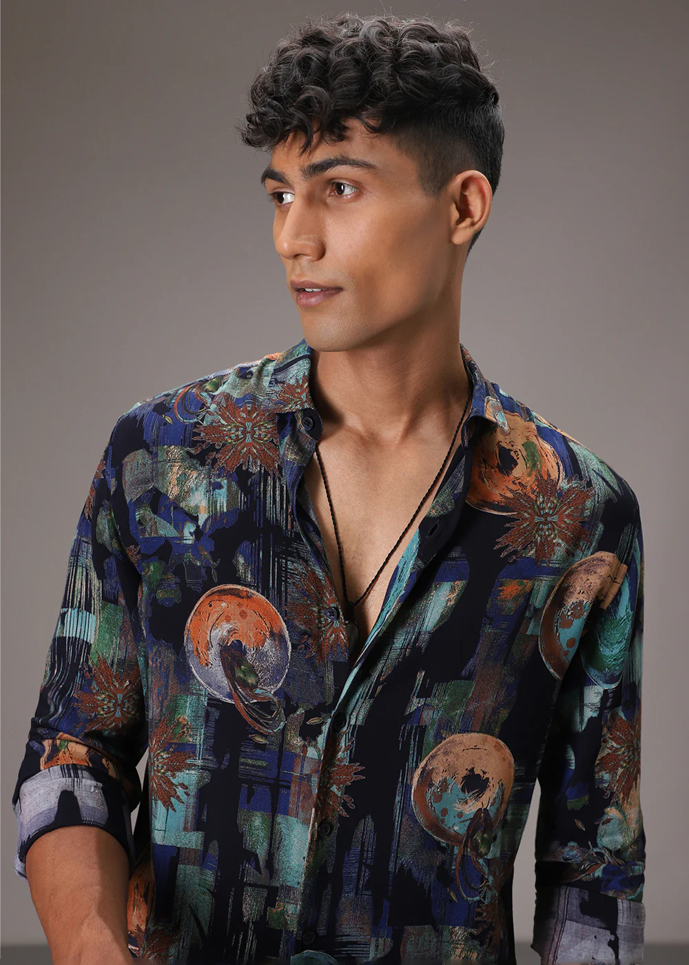 Navy Blue Abstract Feather Shirt - Image 3