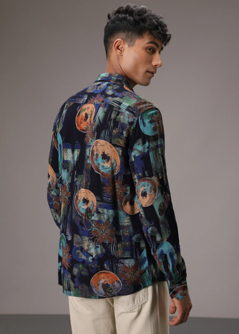 Navy Blue Abstract Feather Shirt - Image 4