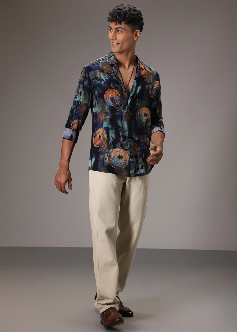 Navy Blue Abstract Feather Shirt - Image 8