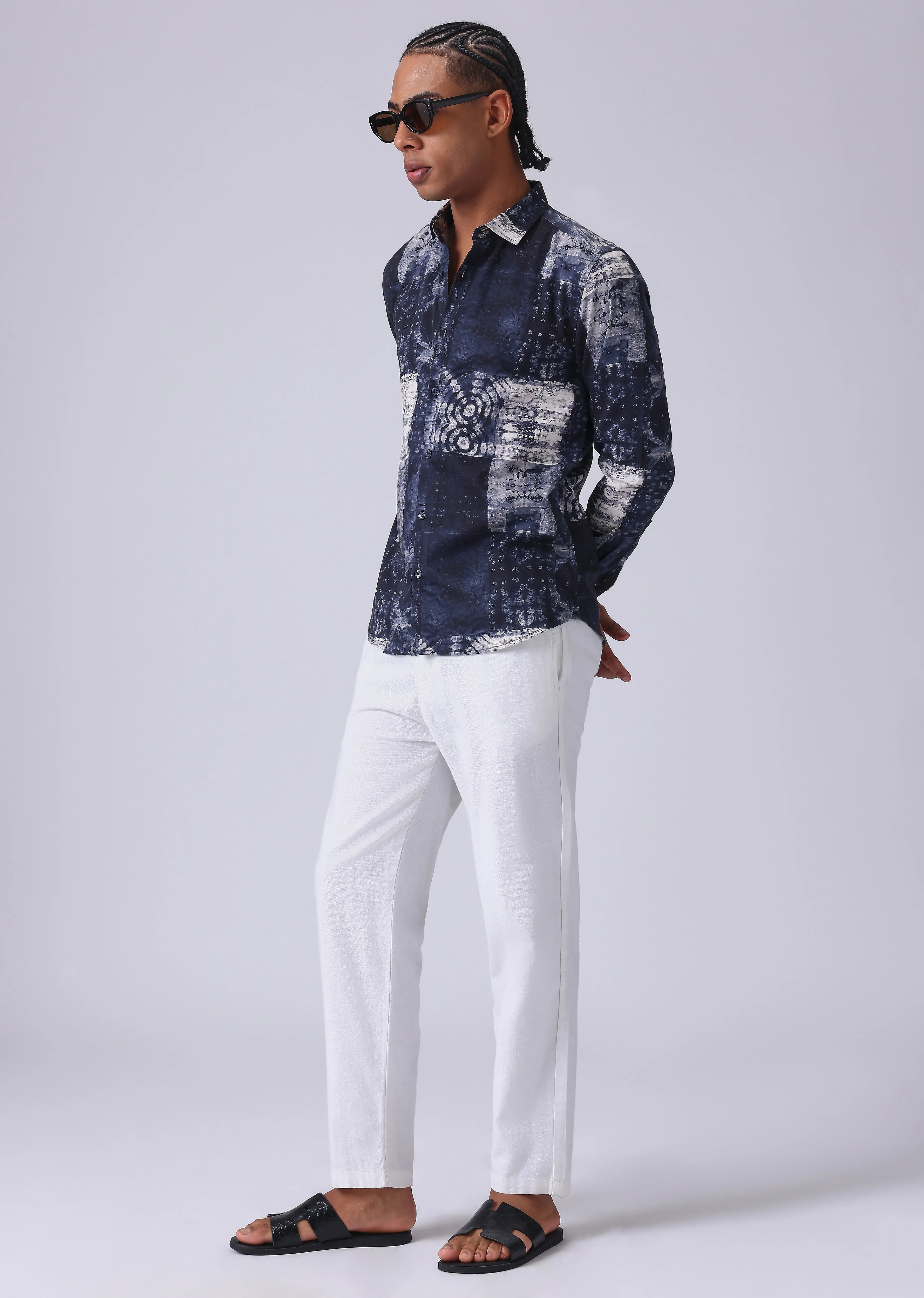 Navy Blue Abstract Print Shirt - Image 6