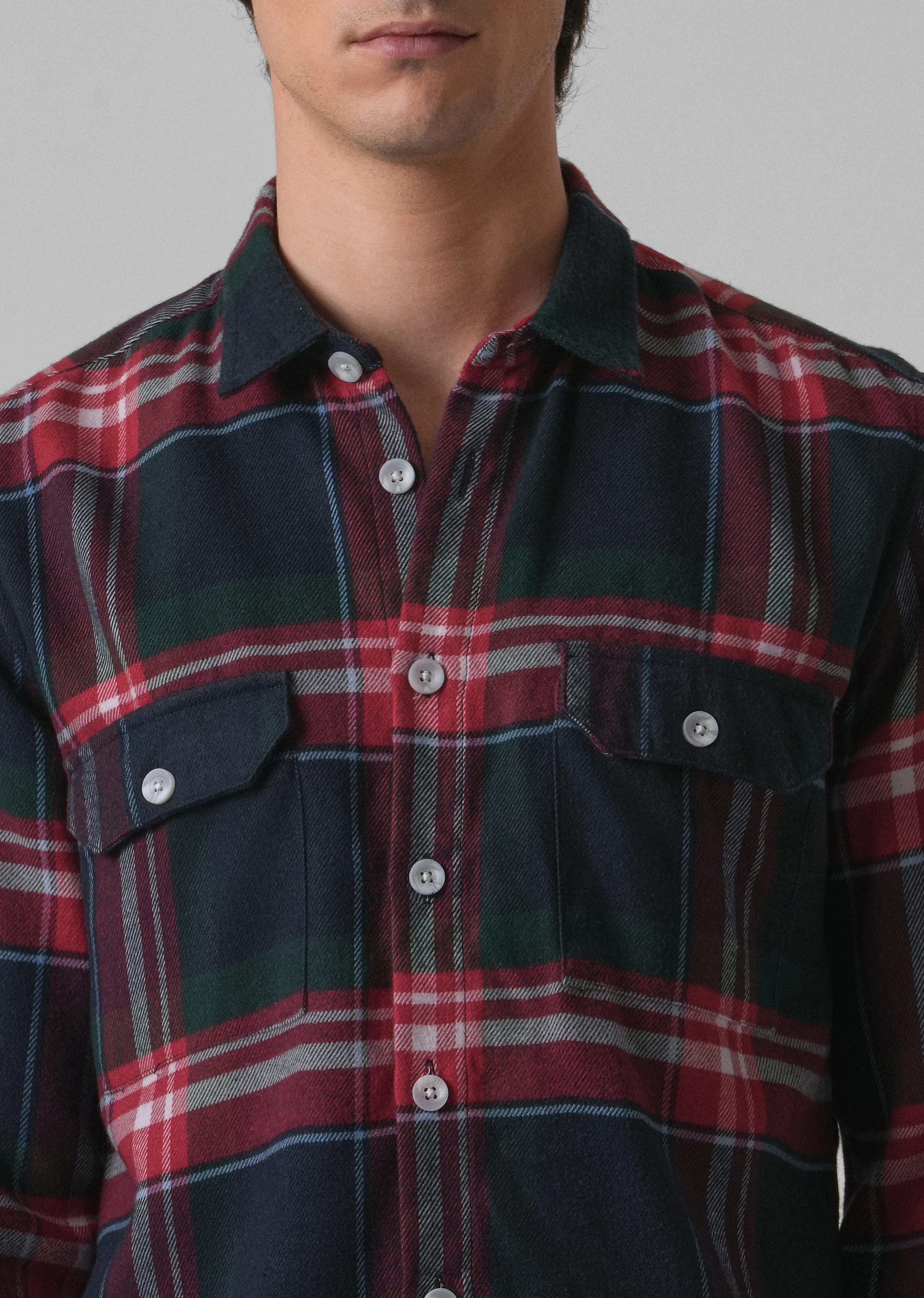 Navy Blue Brushed Cotton Check Shirt - Image 5