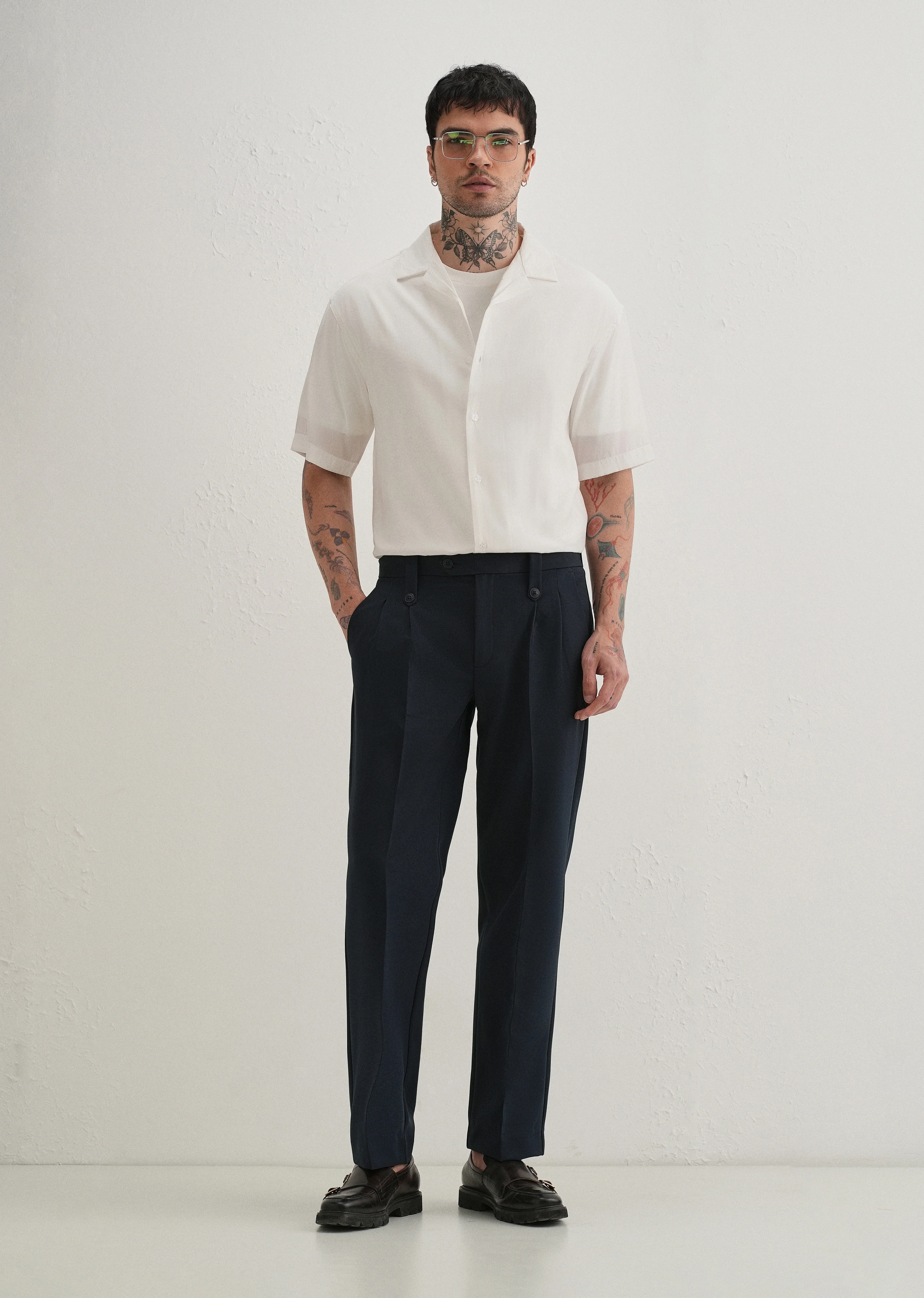 Navy Blue Button-Tab Pleat Trouser - Image 6