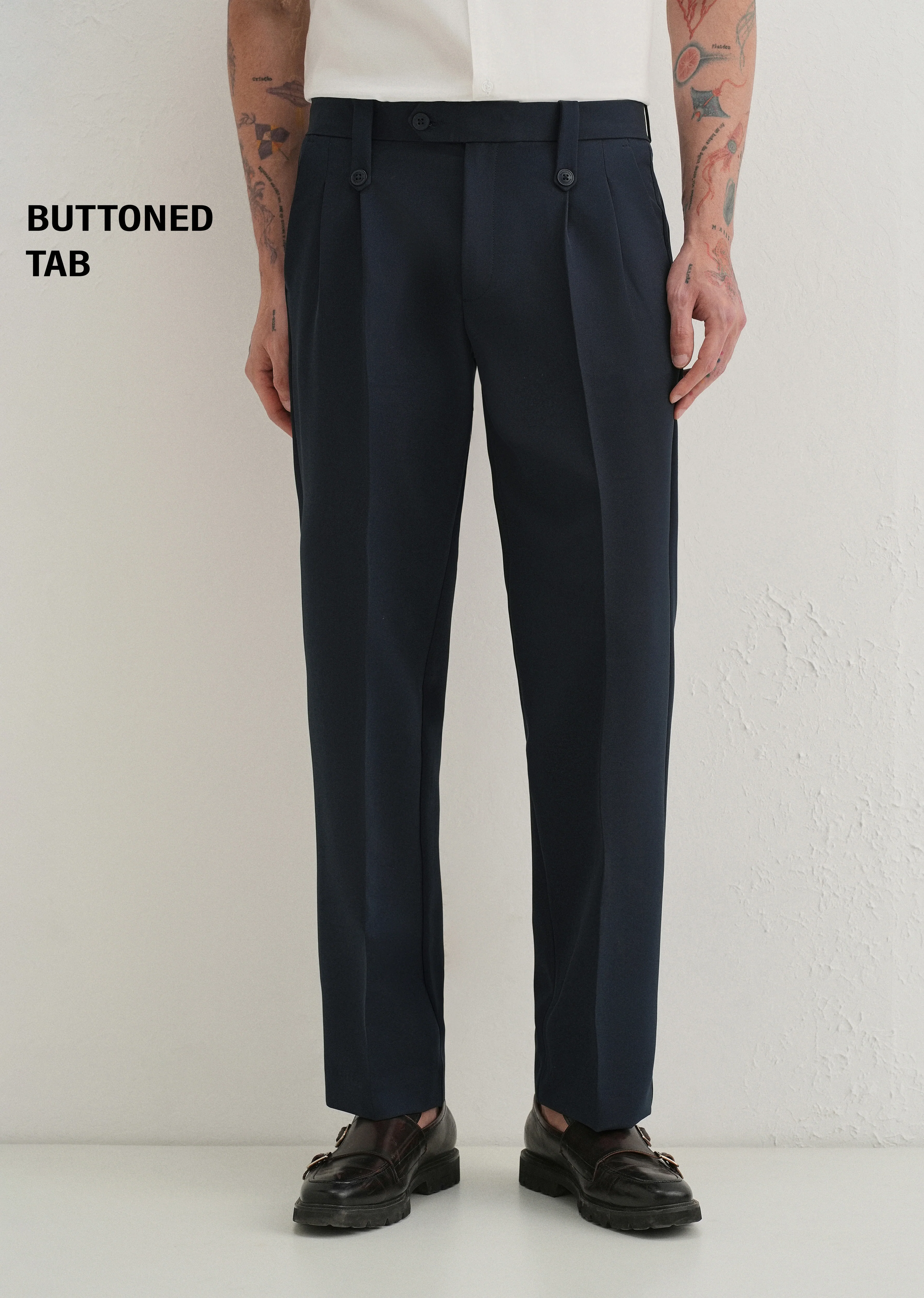 Navy Blue Button-Tab Pleat Trouser - Image 7