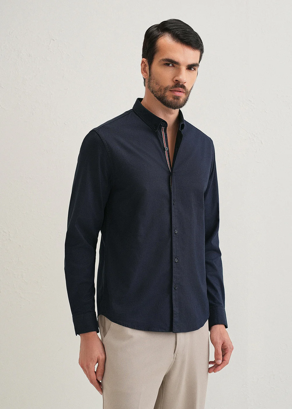 Navy Blue Contrast Placket Shirt - Image 4
