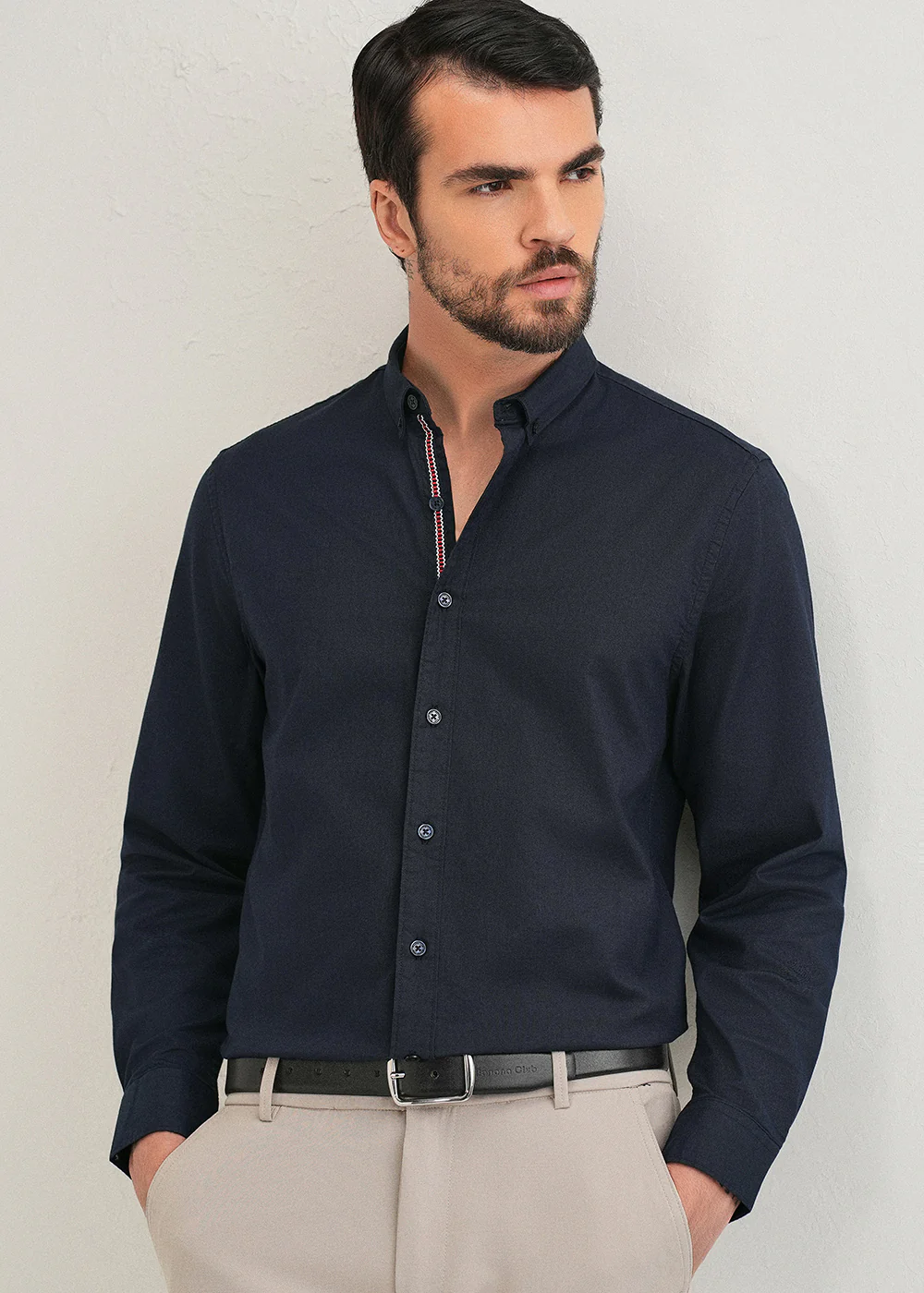 Navy Blue Contrast Placket Shirt - Image 8