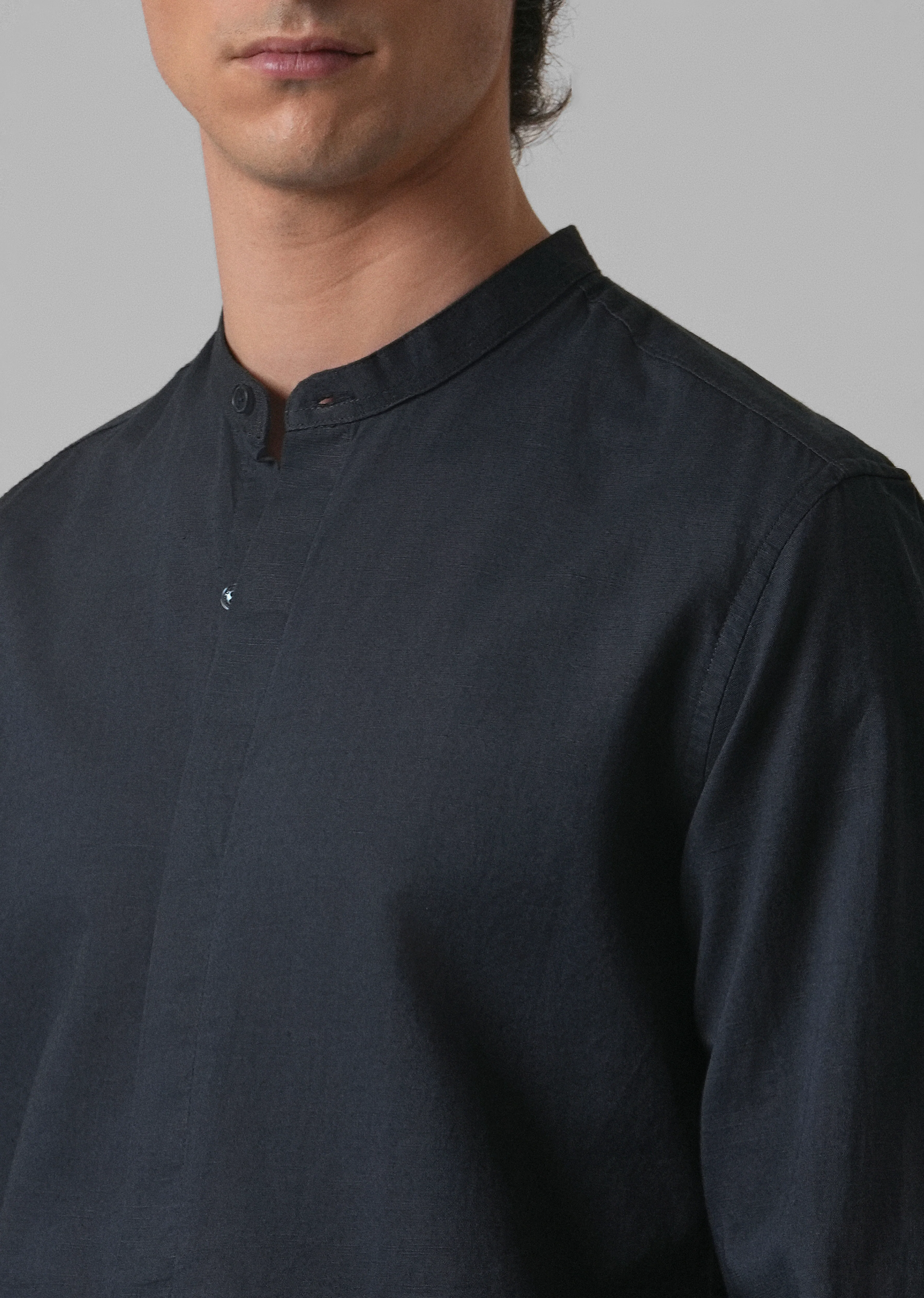 Navy Blue Cotton Linen Shirt - Image 5