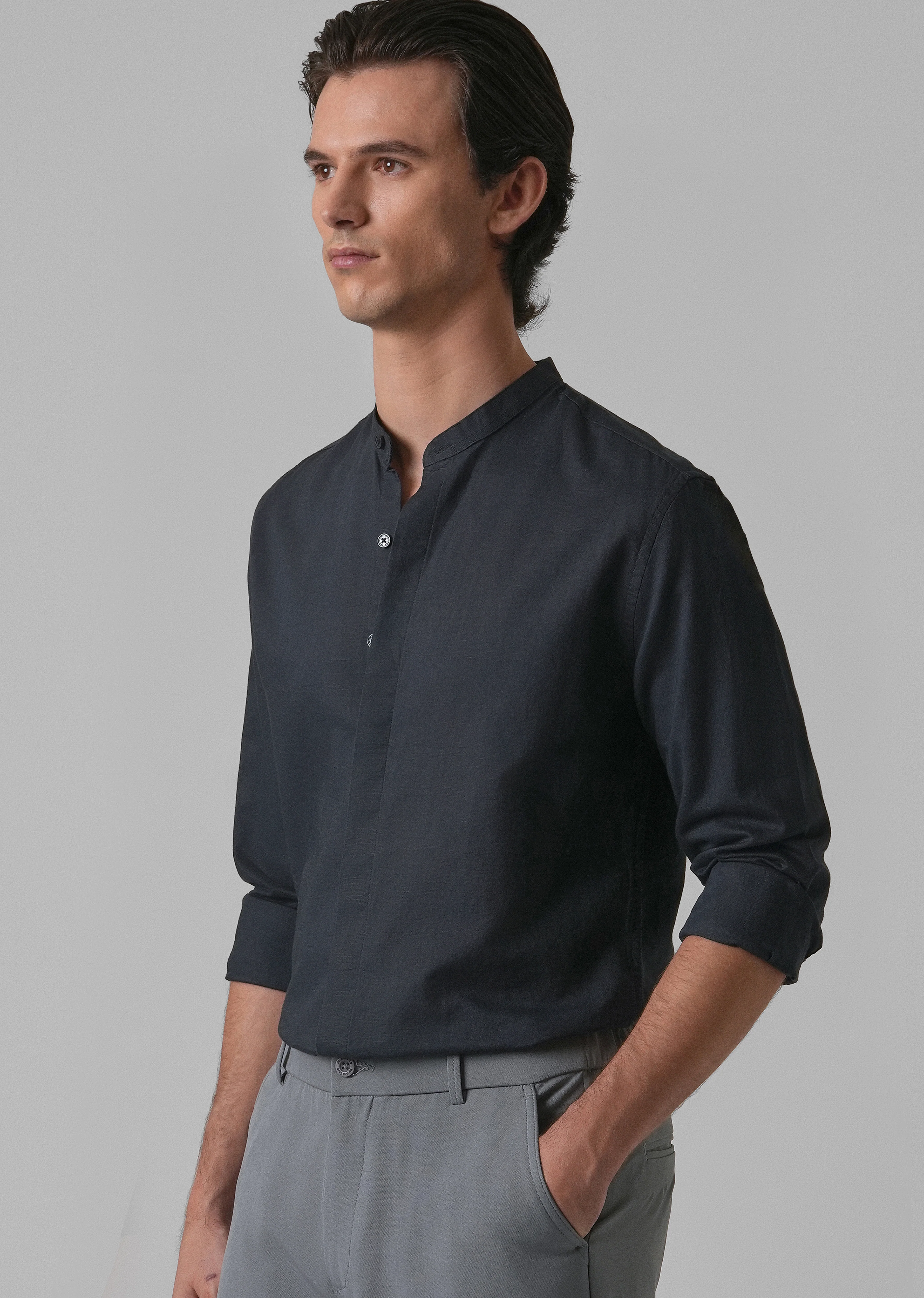 Navy Blue Cotton Linen Shirt - Image 7