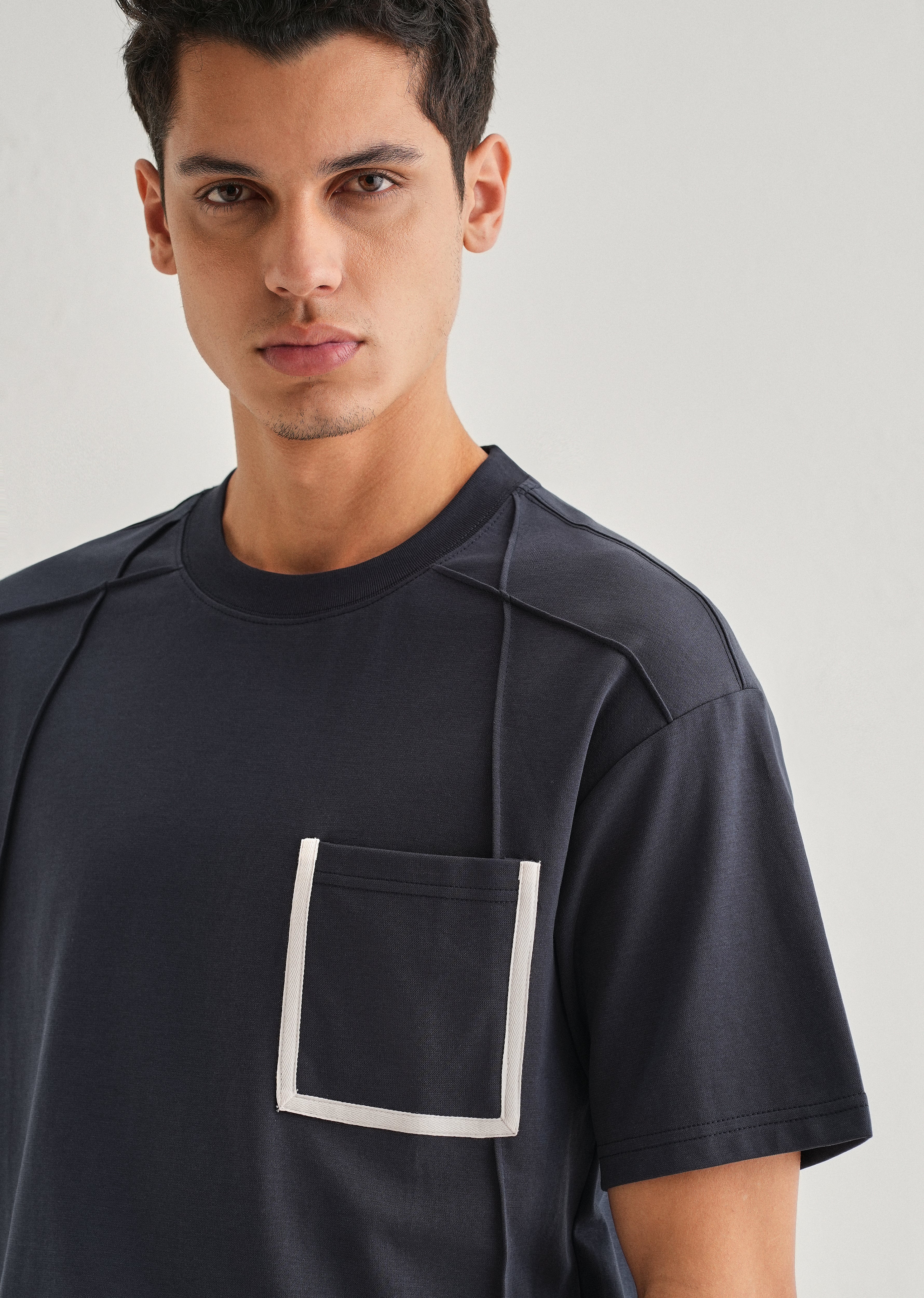 Navy Blue Cut & Sew Oversized T-shirt - Image 5