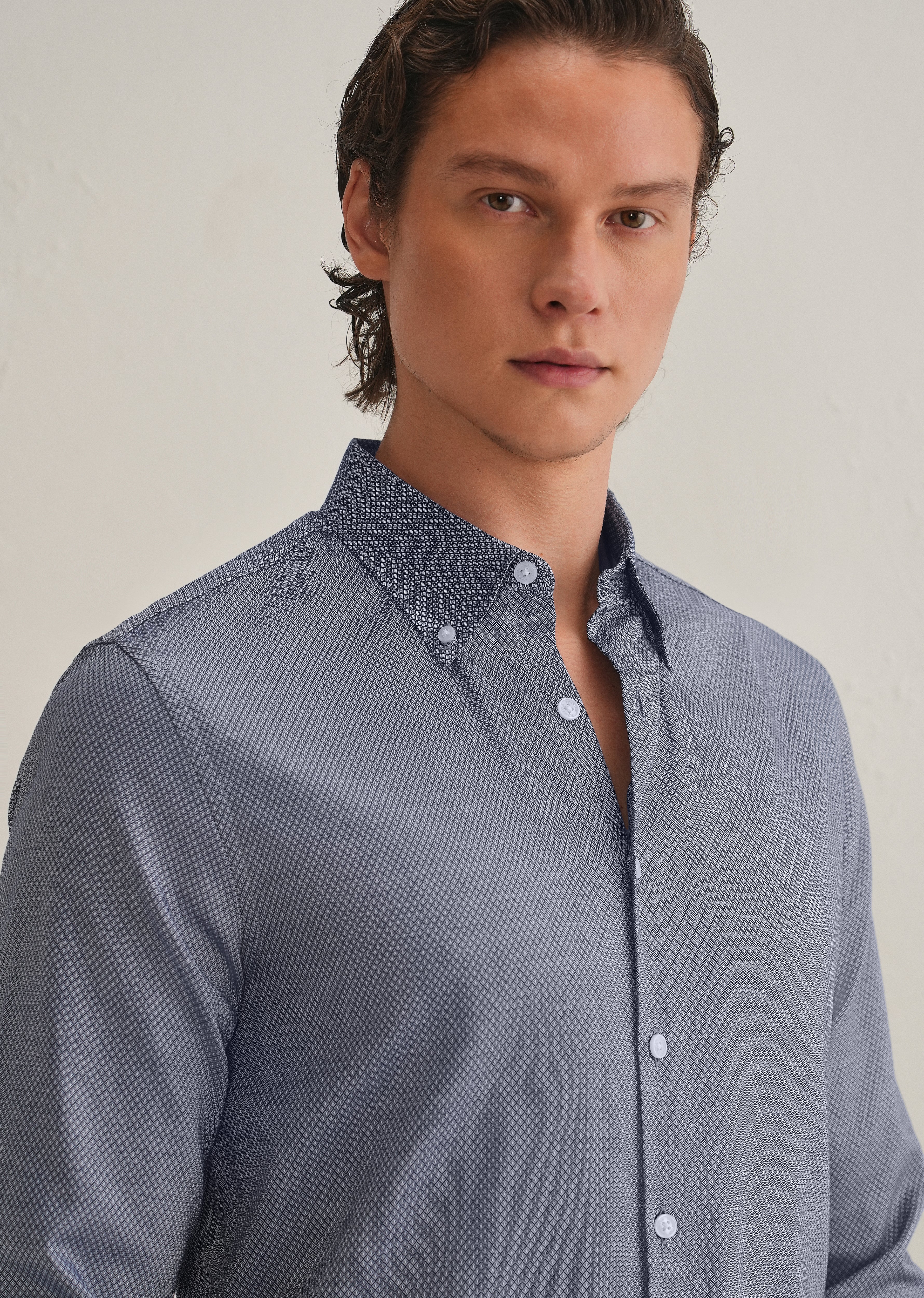 Navy Blue Dobby Micro-Diamond Shirt - Image 2