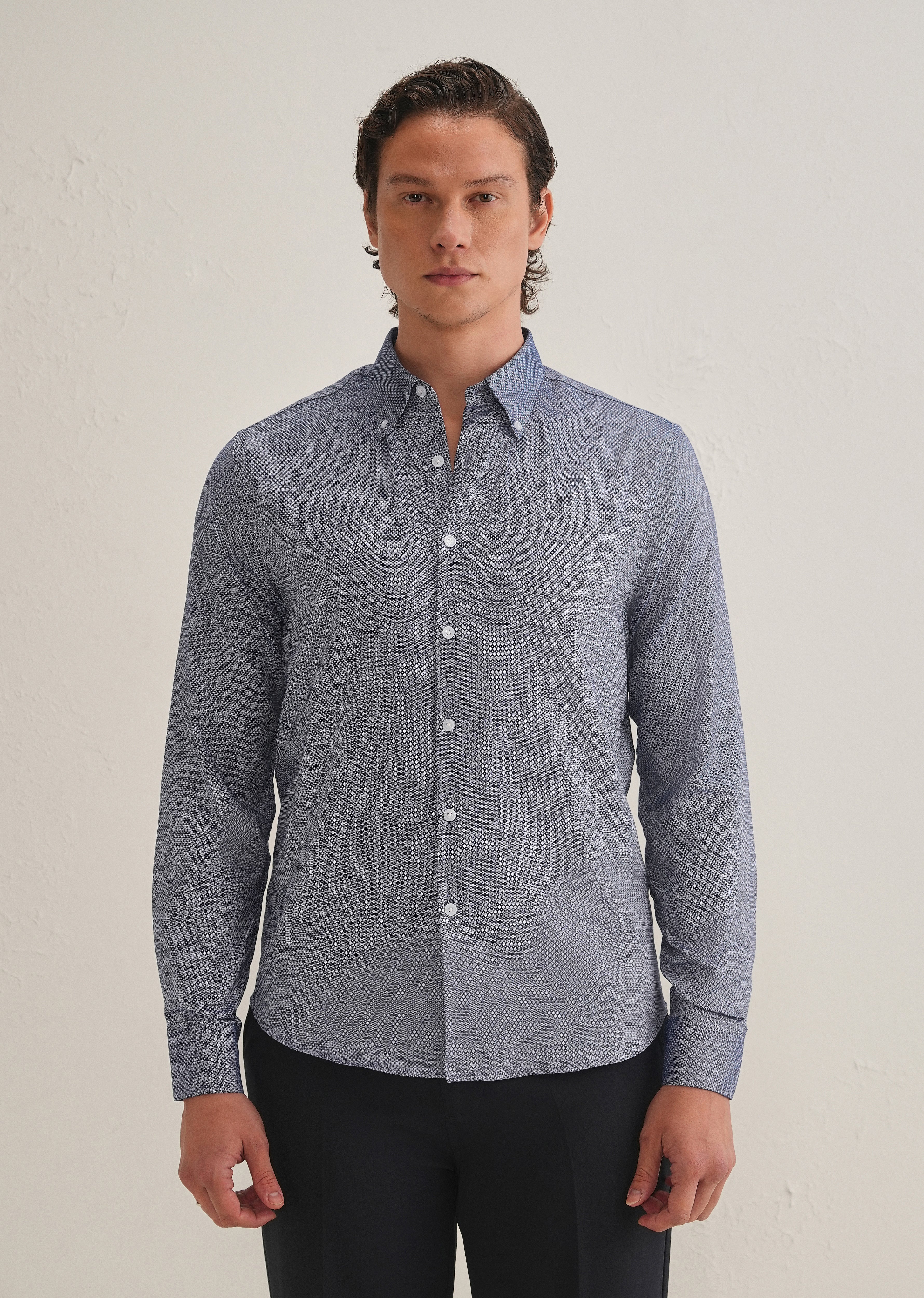 Navy Blue Dobby Micro-Diamond Shirt - Image 3