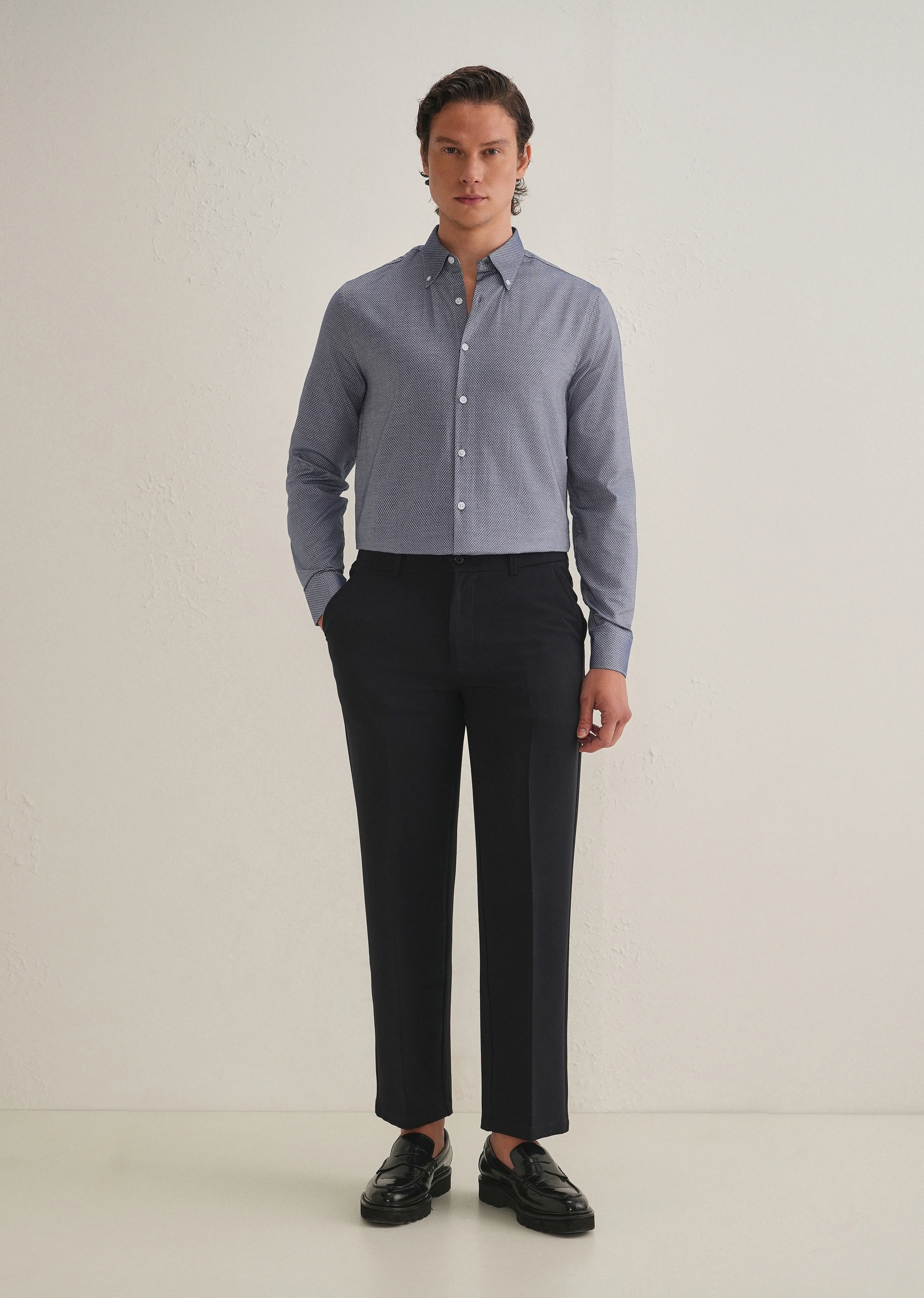 Navy Blue Dobby Micro-Diamond Shirt - Image 6