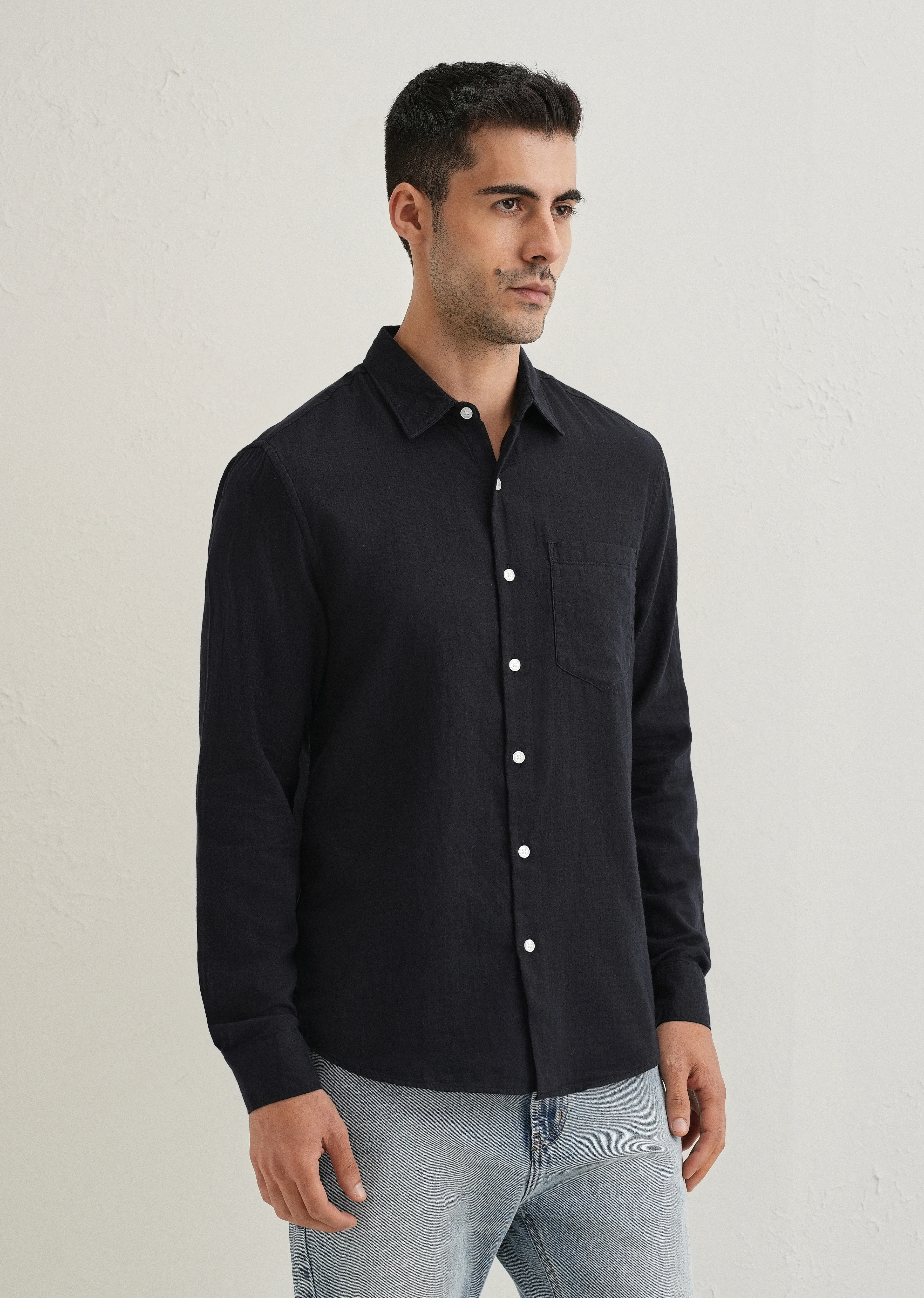 Navy Blue Double Cloth Cotton Shirt - Image 4