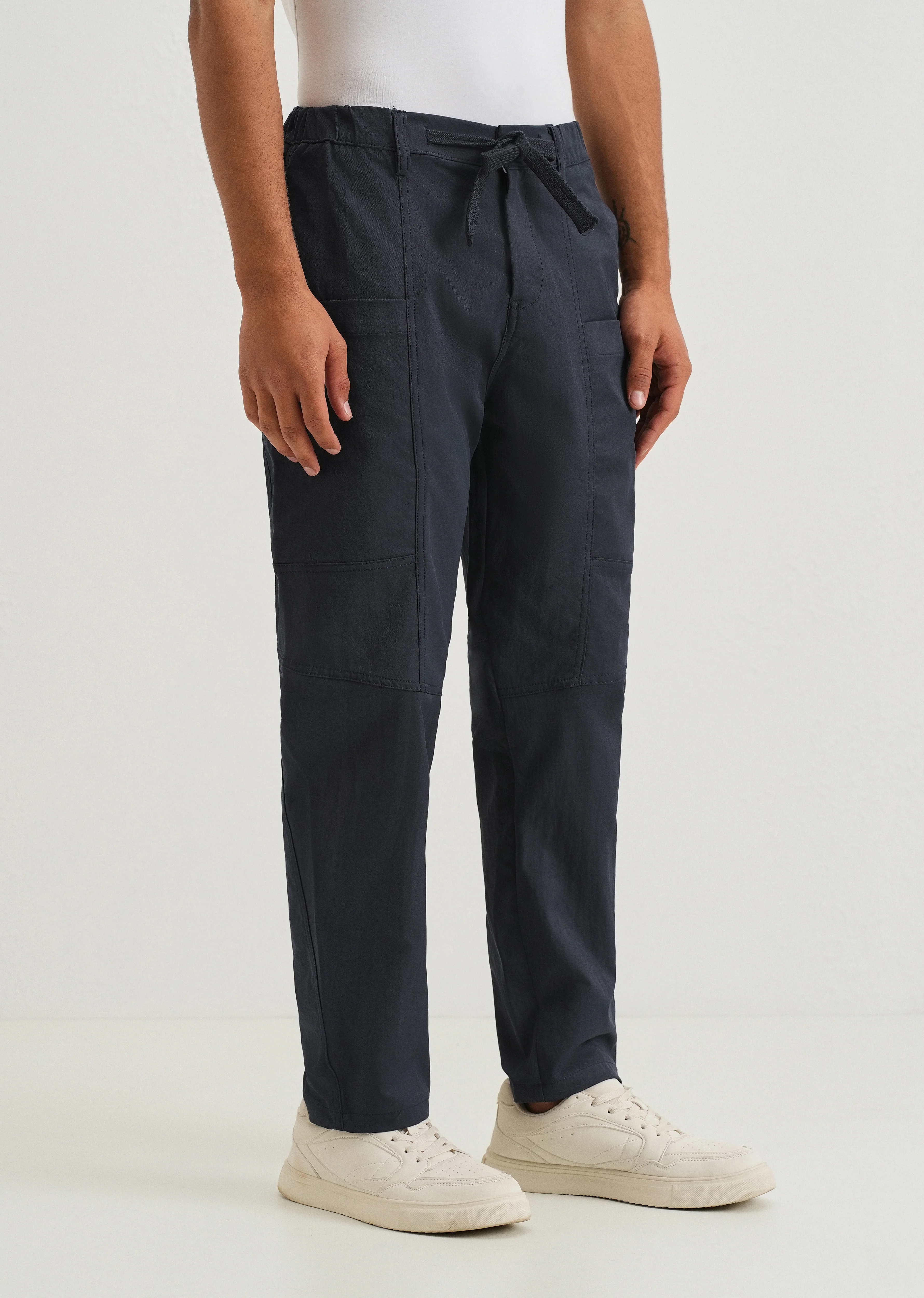 Navy Blue Drawstring Panel Cargo Pant - Image 3