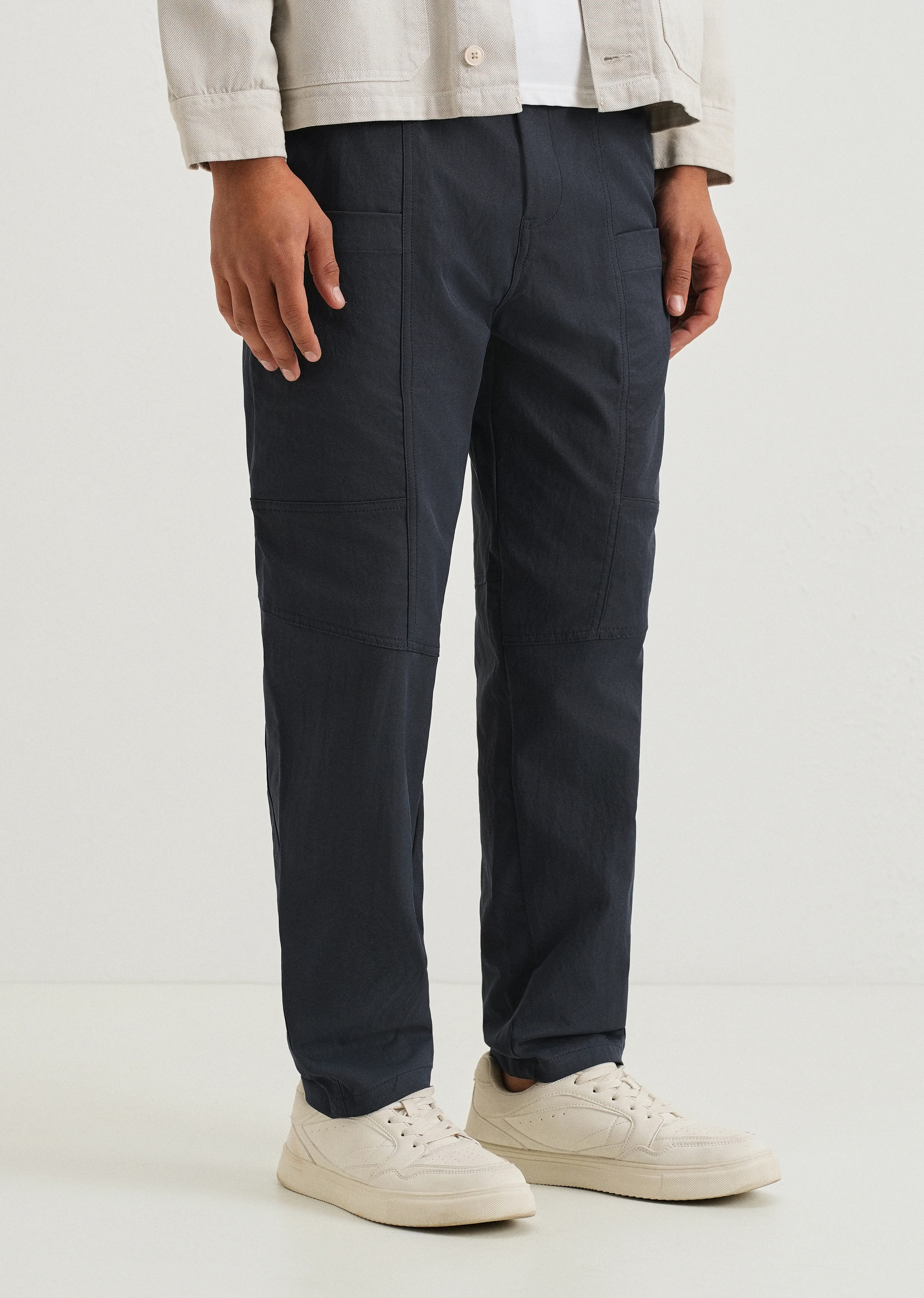 Navy Blue Drawstring Panel Cargo Pant - Image 4