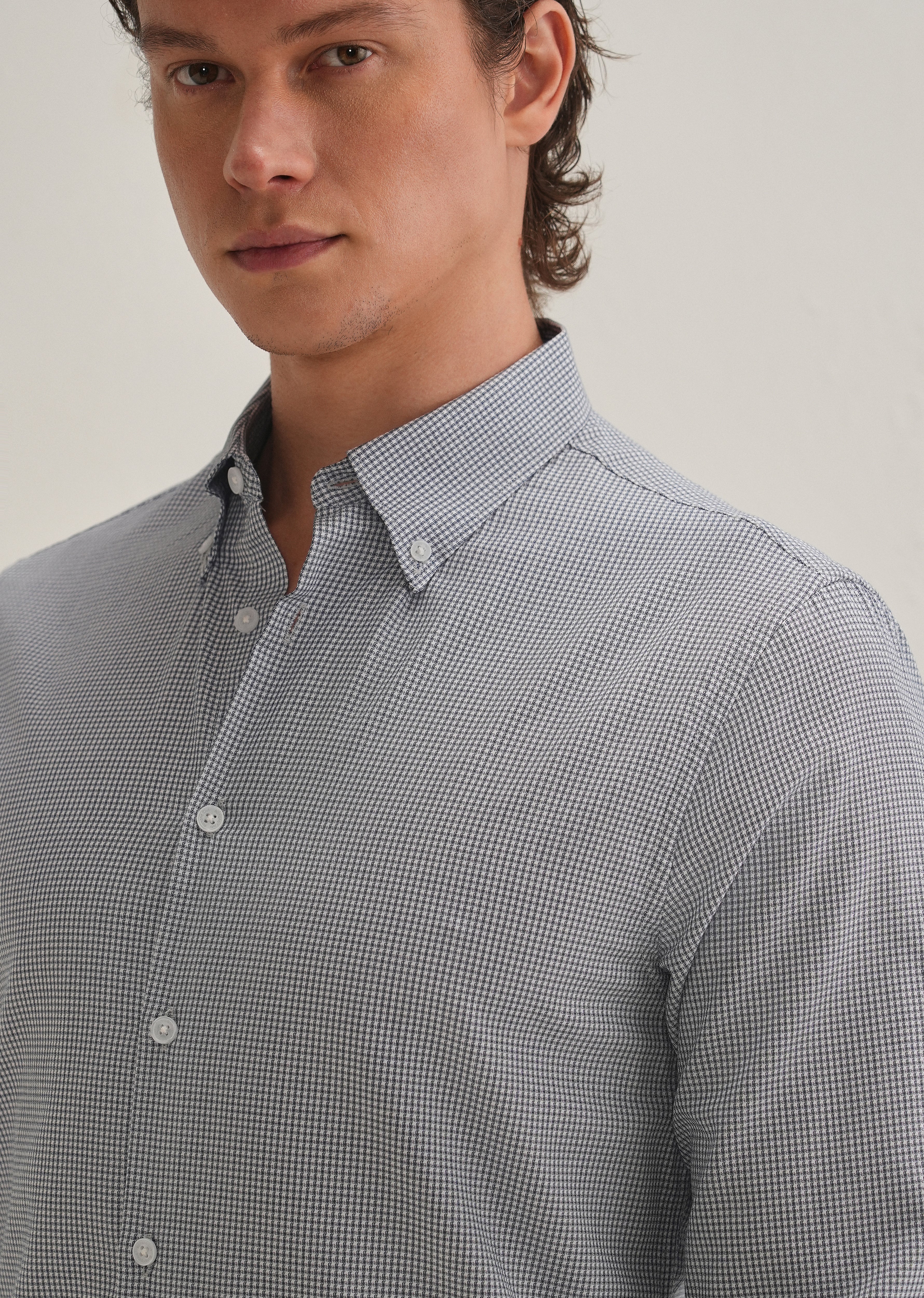 Navy Blue Geometric Dobby Cotton Shirt - Image 2