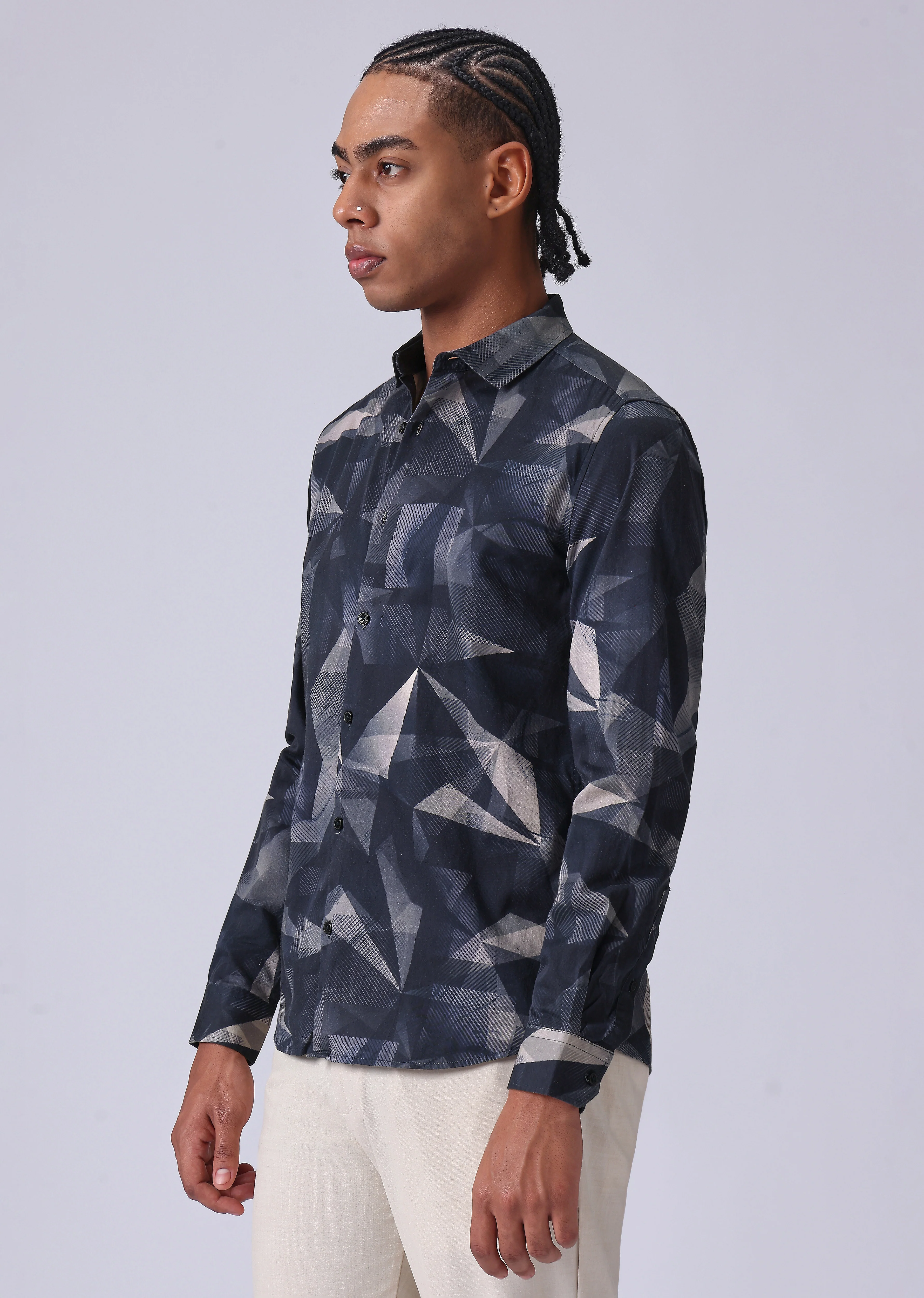 Navy Blue Geometric Print Shirt - Image 4