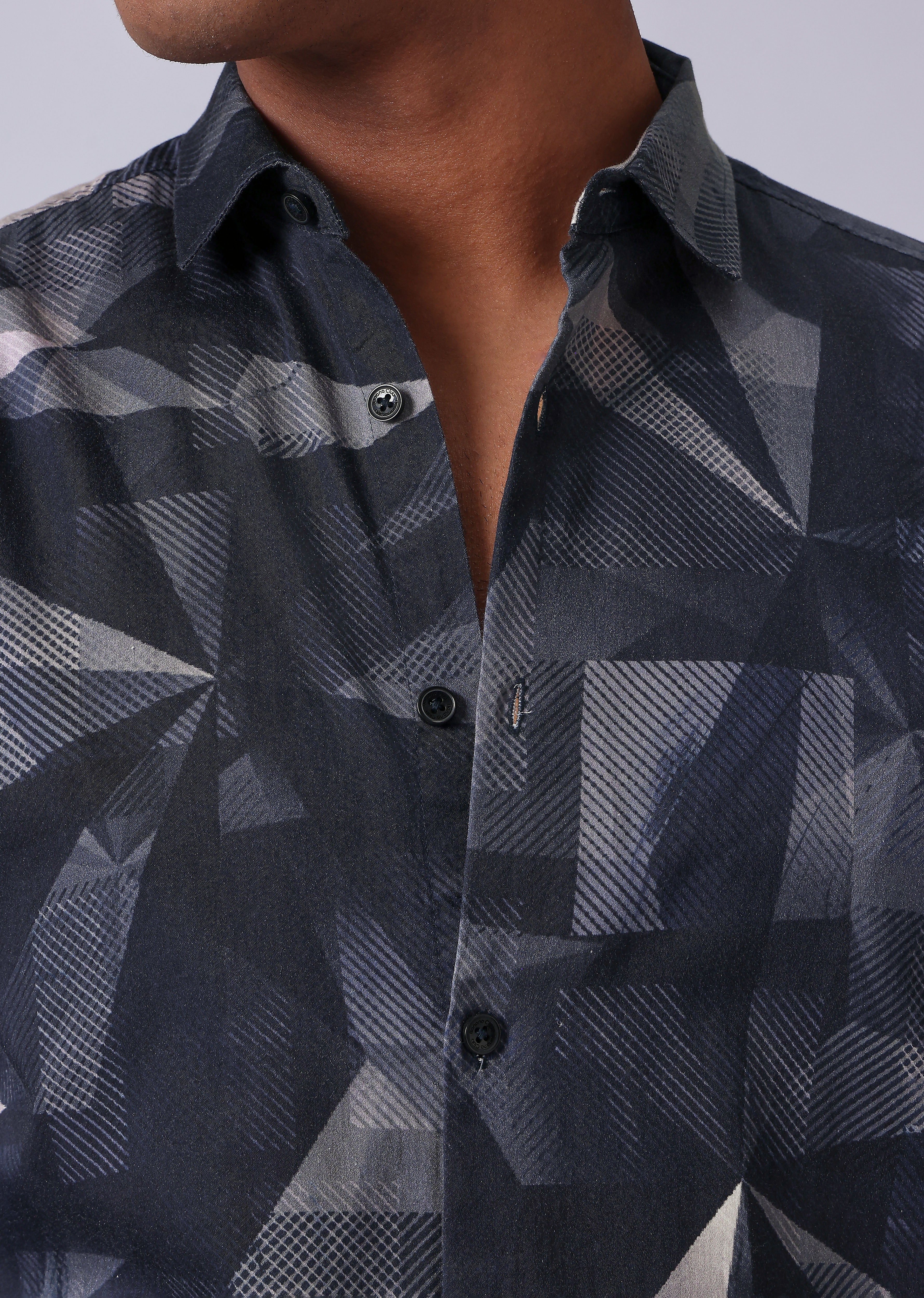 Navy Blue Geometric Print Shirt - Image 5
