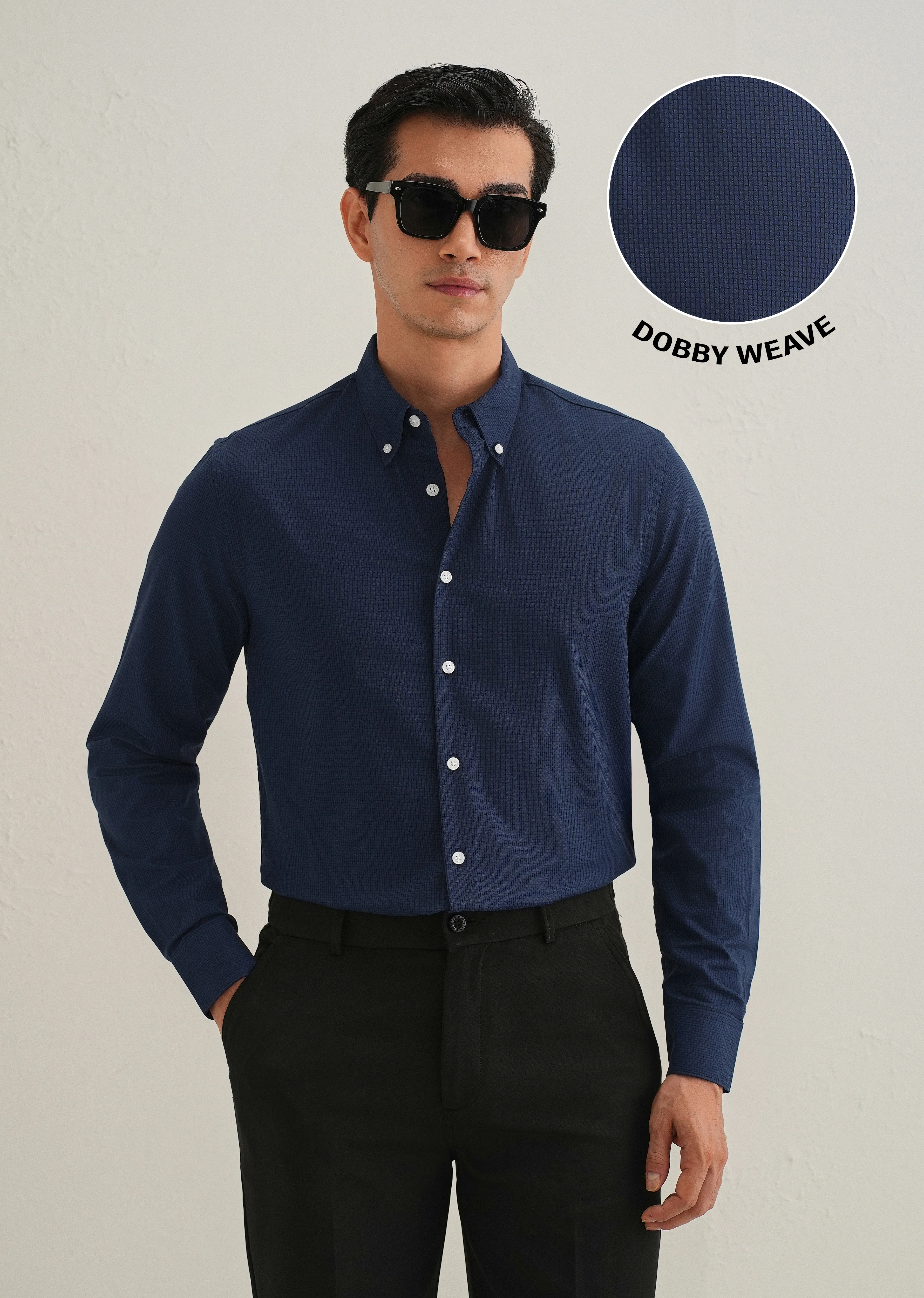 Navy Blue Micro-Check Shirt - Image 2