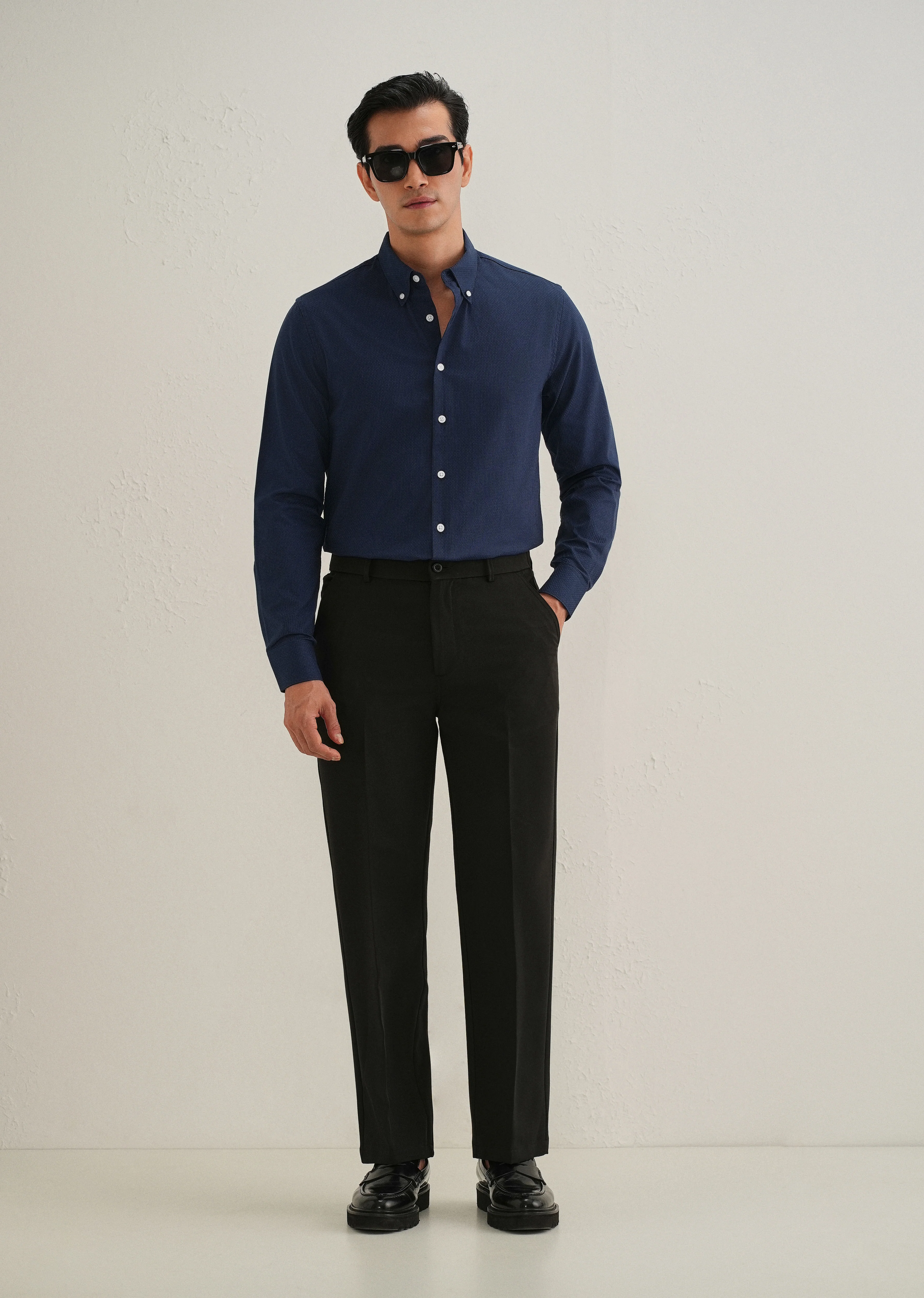 Navy Blue Micro-Check Shirt - Image 7