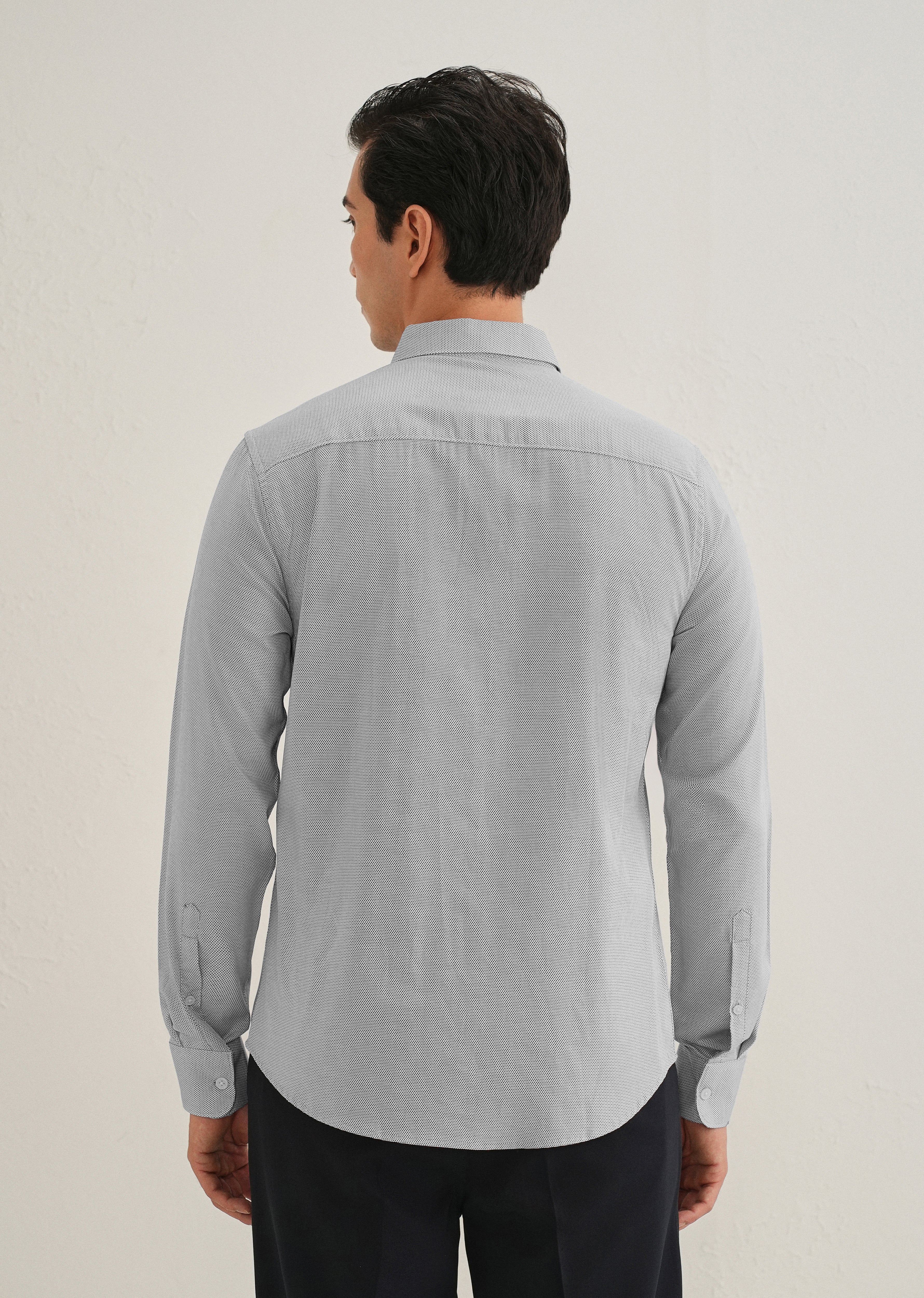 Navy Blue Micro-Dobby Cotton Shirt - Image 4