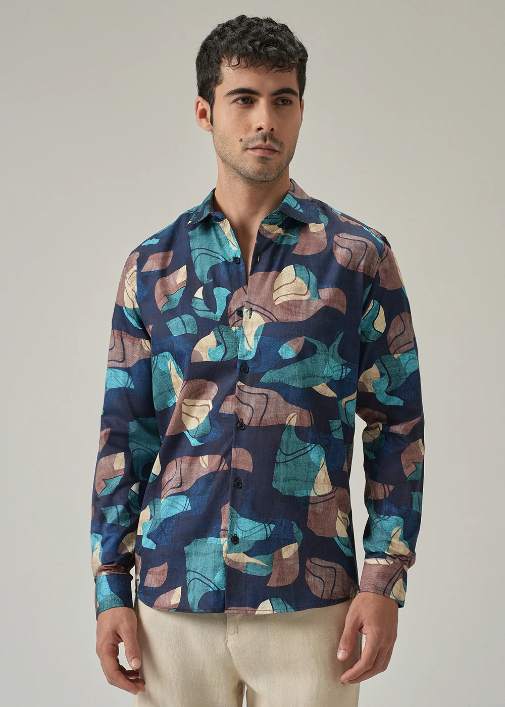 Navy Blue Mosaic Print Shirt - Image 3