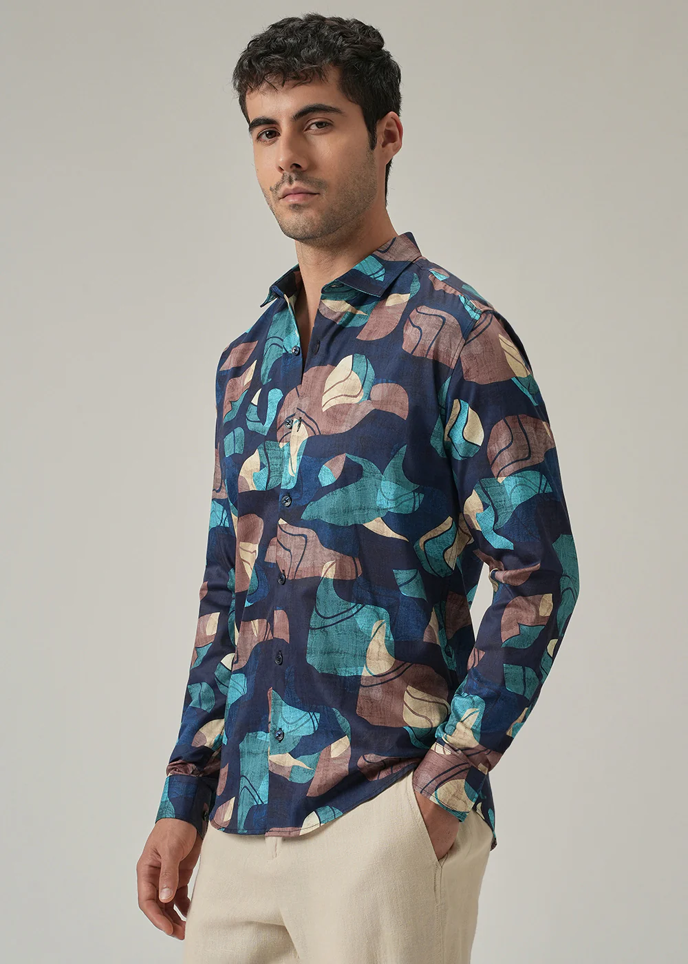 Navy Blue Mosaic Print Shirt - Image 4