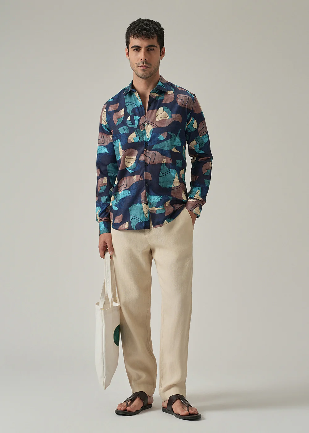 Navy Blue Mosaic Print Shirt - Image 6