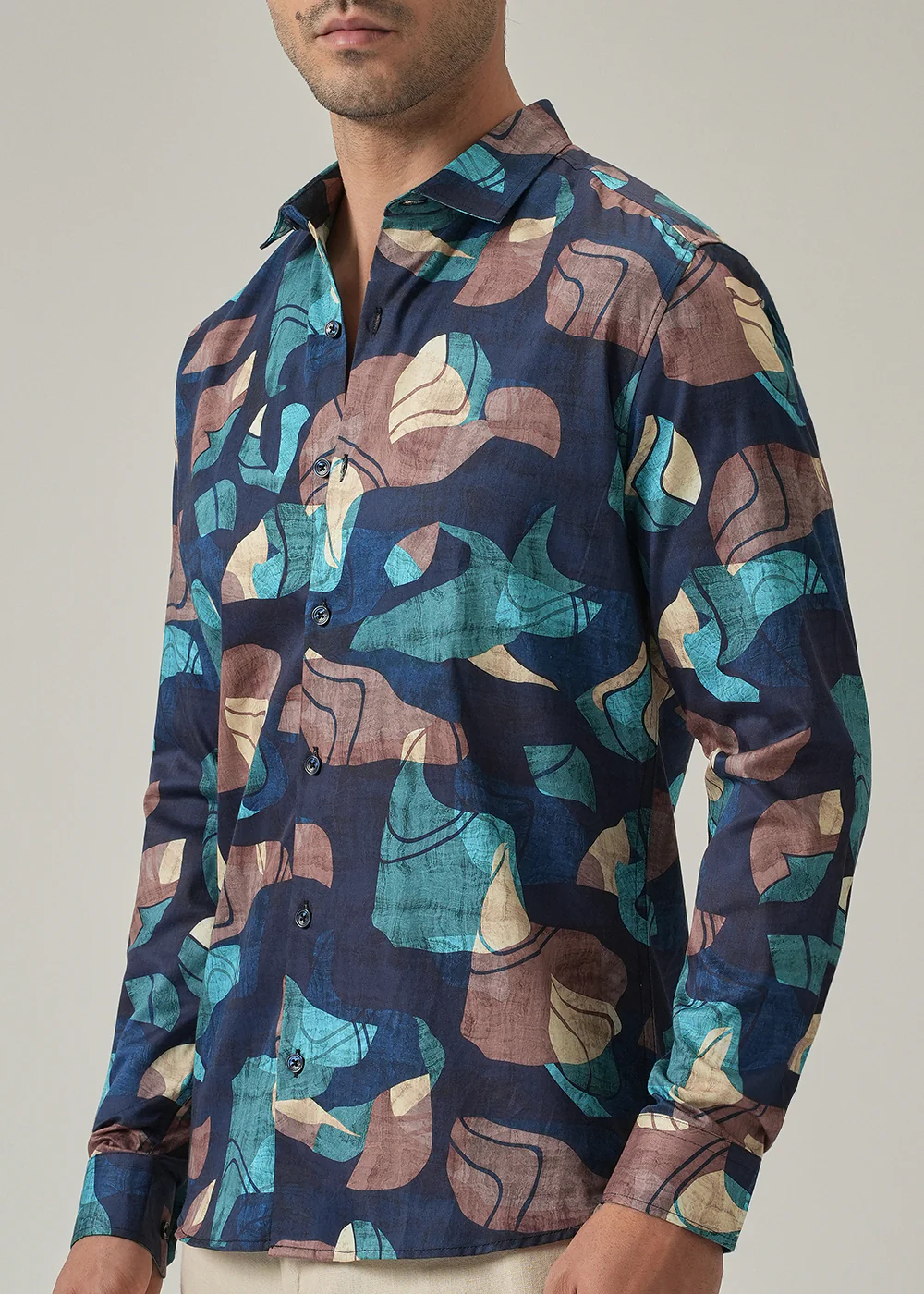 Navy Blue Mosaic Print Shirt - Image 7