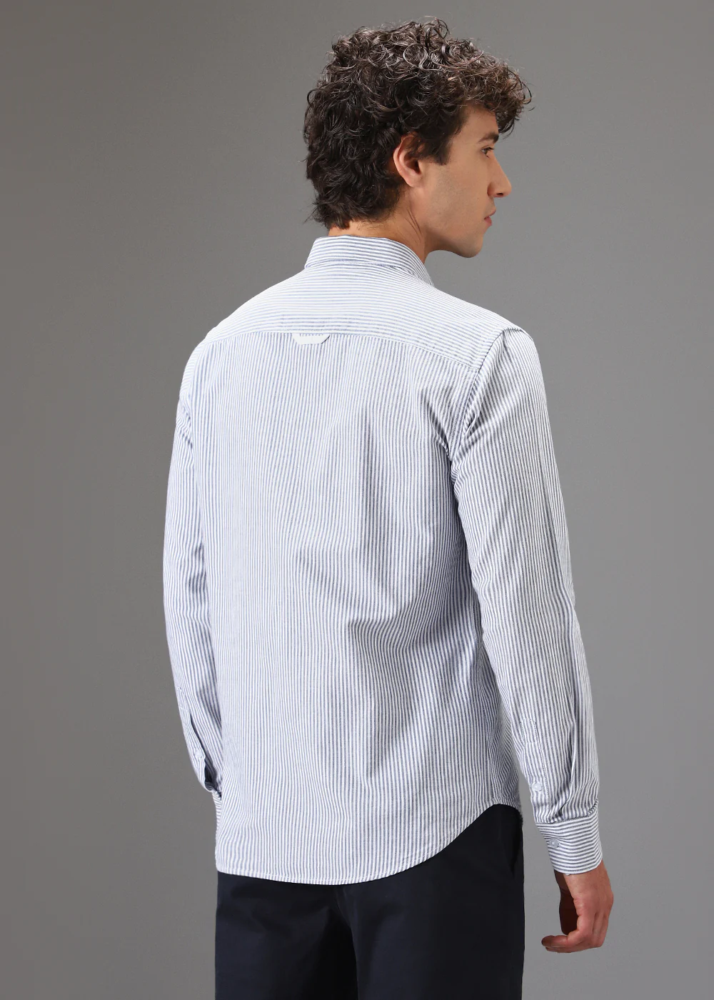 Navy Blue Pin Stripe Shirt - Image 4