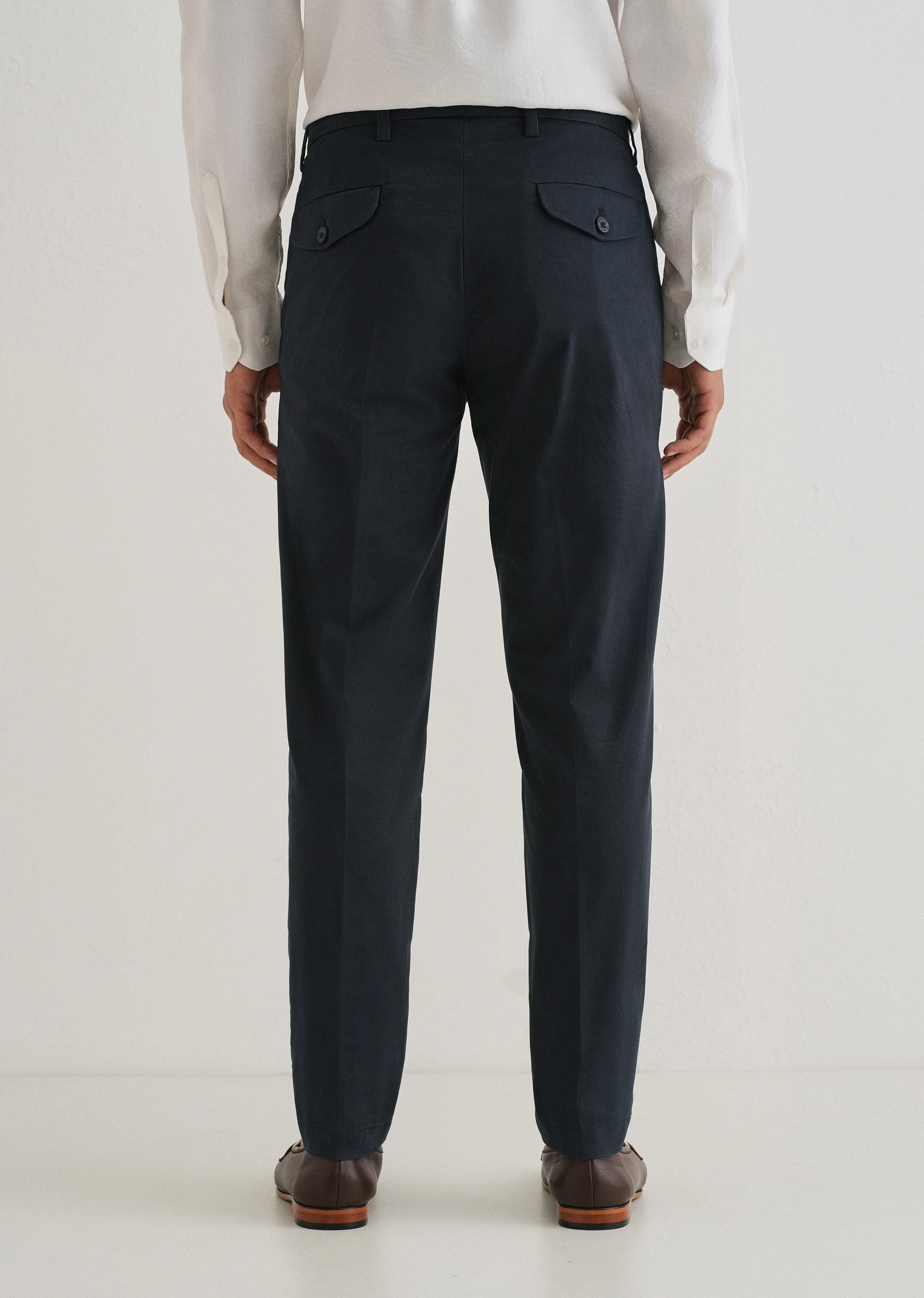 Navy Blue Plain Pleated Chinos - Image 2