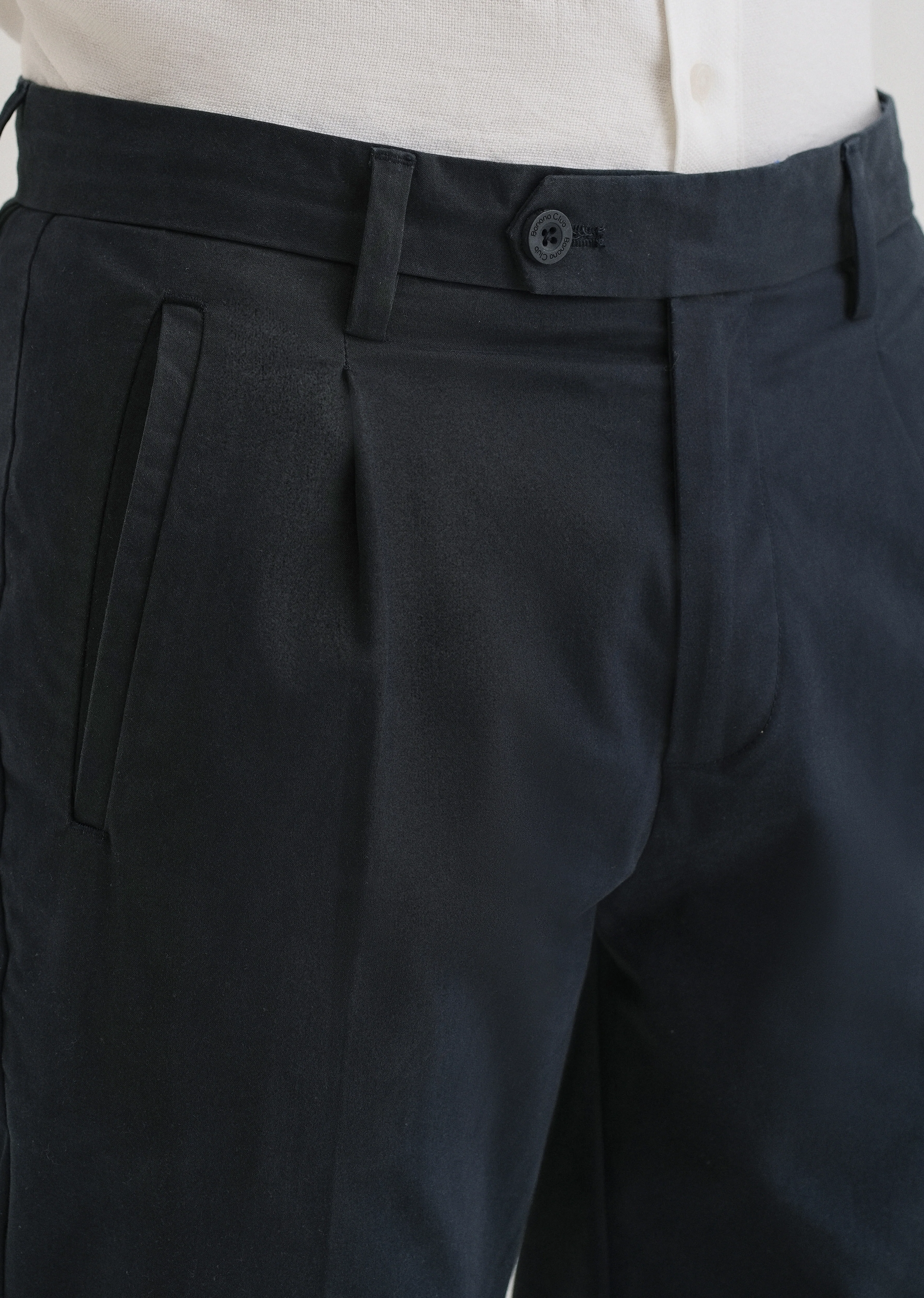 Navy Blue Plain Pleated Chinos - Image 5