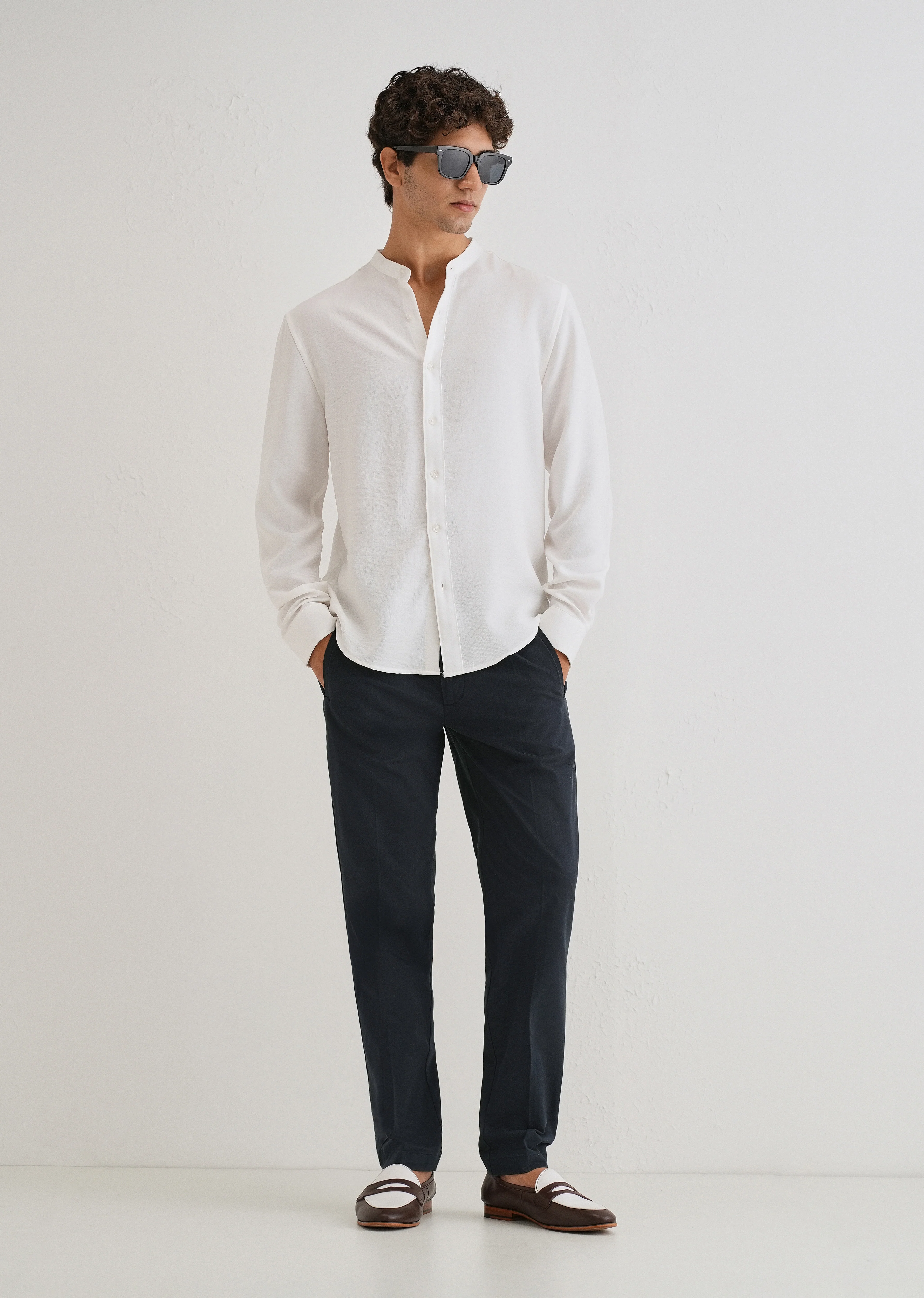 Navy Blue Plain Pleated Chinos - Image 6
